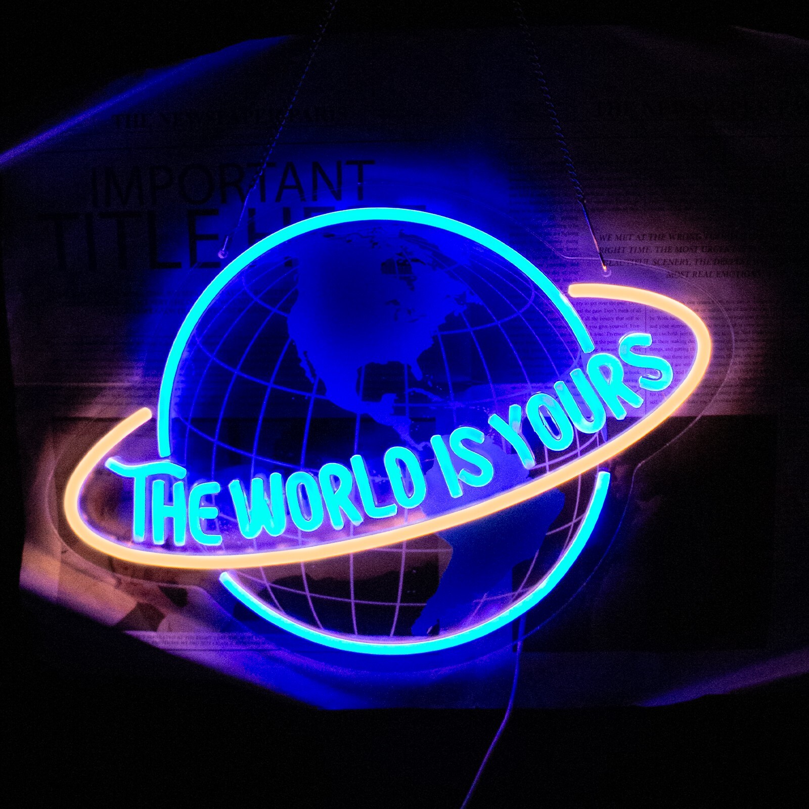 The World Is Yours Neon Sign, Blue Planet Led home decor party man cave
