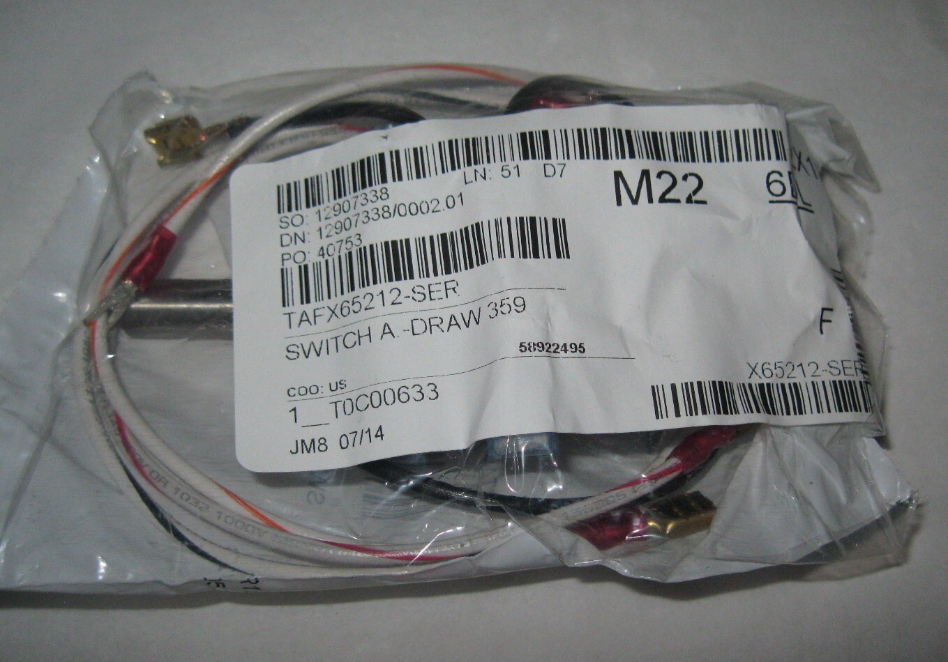 New X65212-SER Taylor Freezers Switch A-Draw 359 Genuine OEM TAFX65212-SER