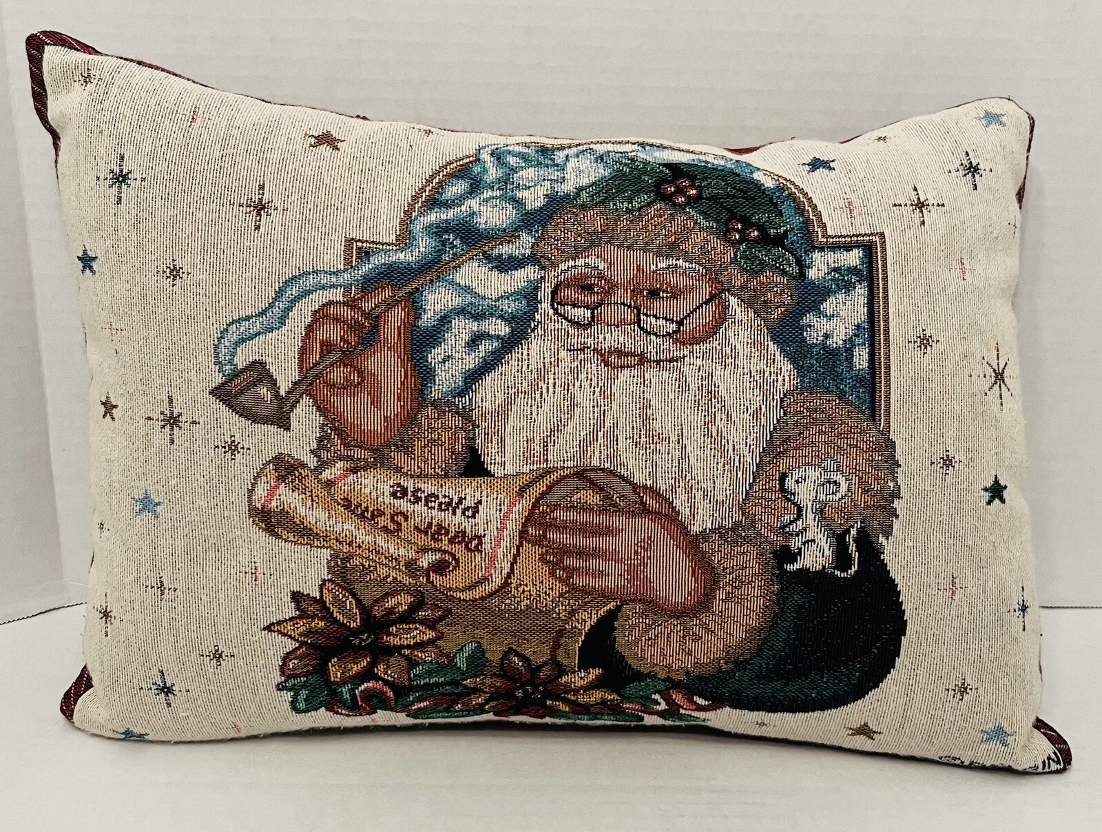 Tapestry Throw Pillow Vintage Santa Christmas Size 11" X 13”