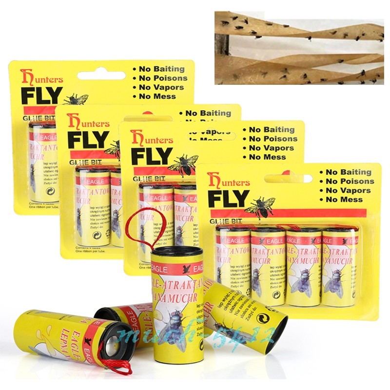 16 Fly Insect Catcher Paper Sticky Glue Bug Trap Killer Fungus Roll Tape Strip