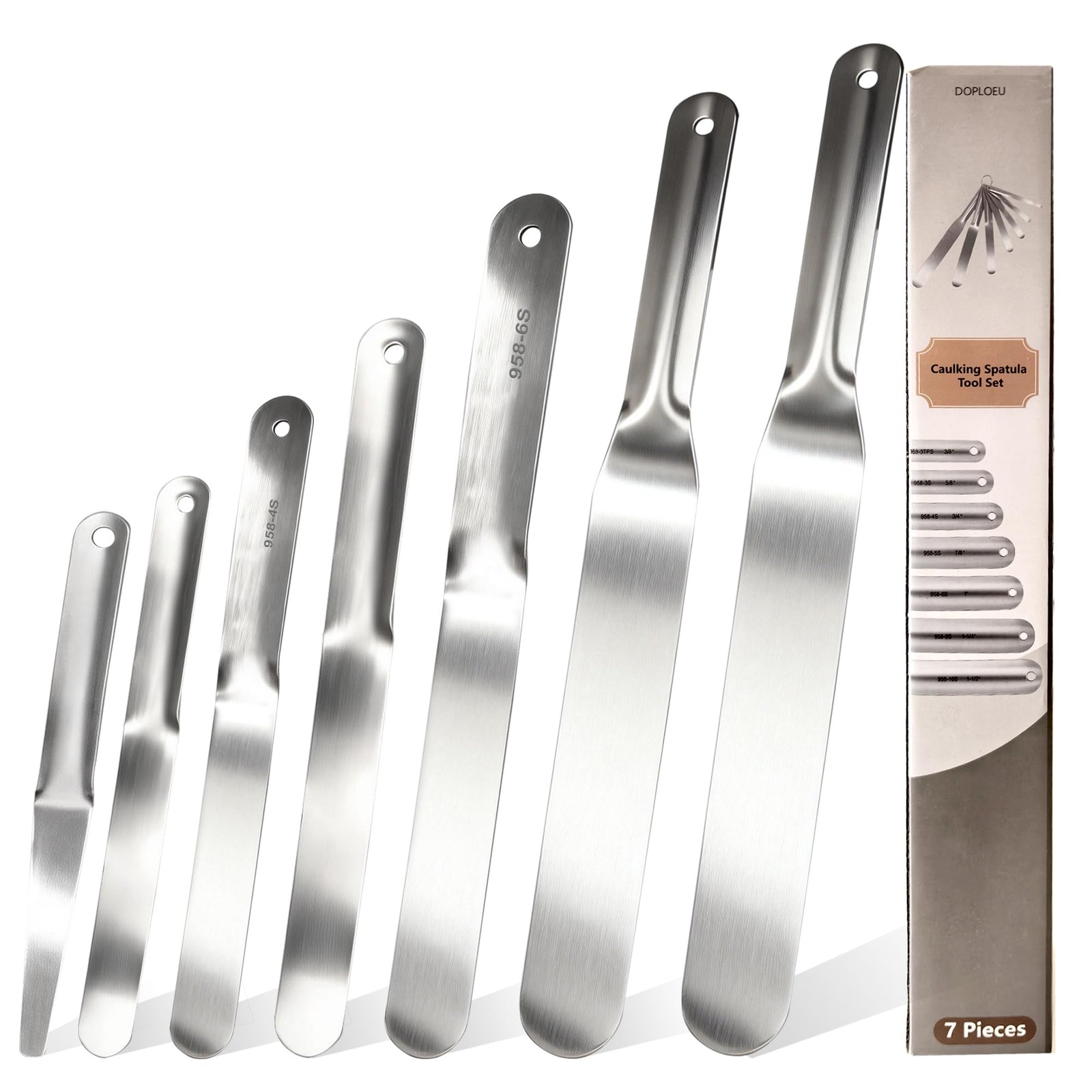 Caulking Spatula Set, 958-G01 7-Piece Stainless Steel Caulking Kit with Spatu...