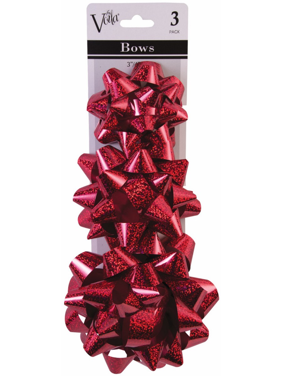 3 Piece Red Metallic Star Bows Set Christmas Present Holiday Decorations