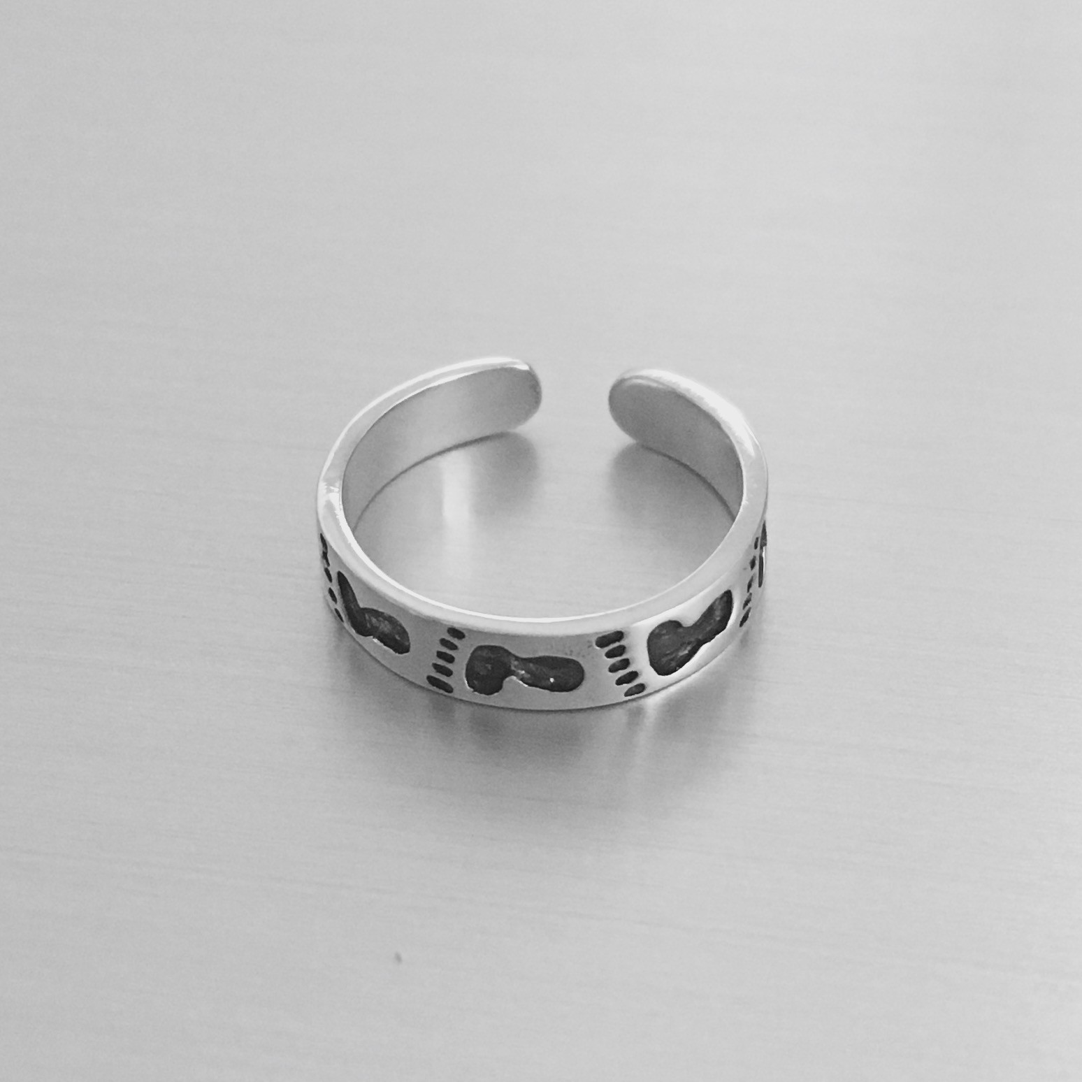 Sterling Silver Adjustable Footprint Toe Ring, Silver Ring, Baby Feet Ring