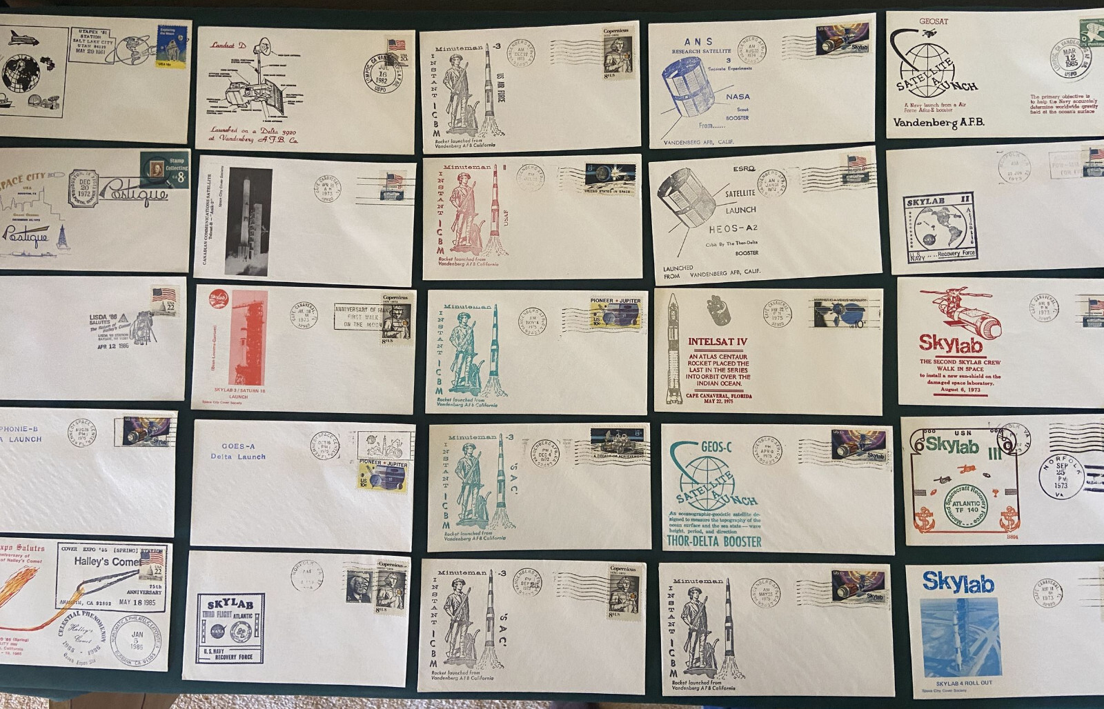 25 Space Satellite Missile Covers 70s 80s Minuteman Skylab GEOS HEOS Halleys G