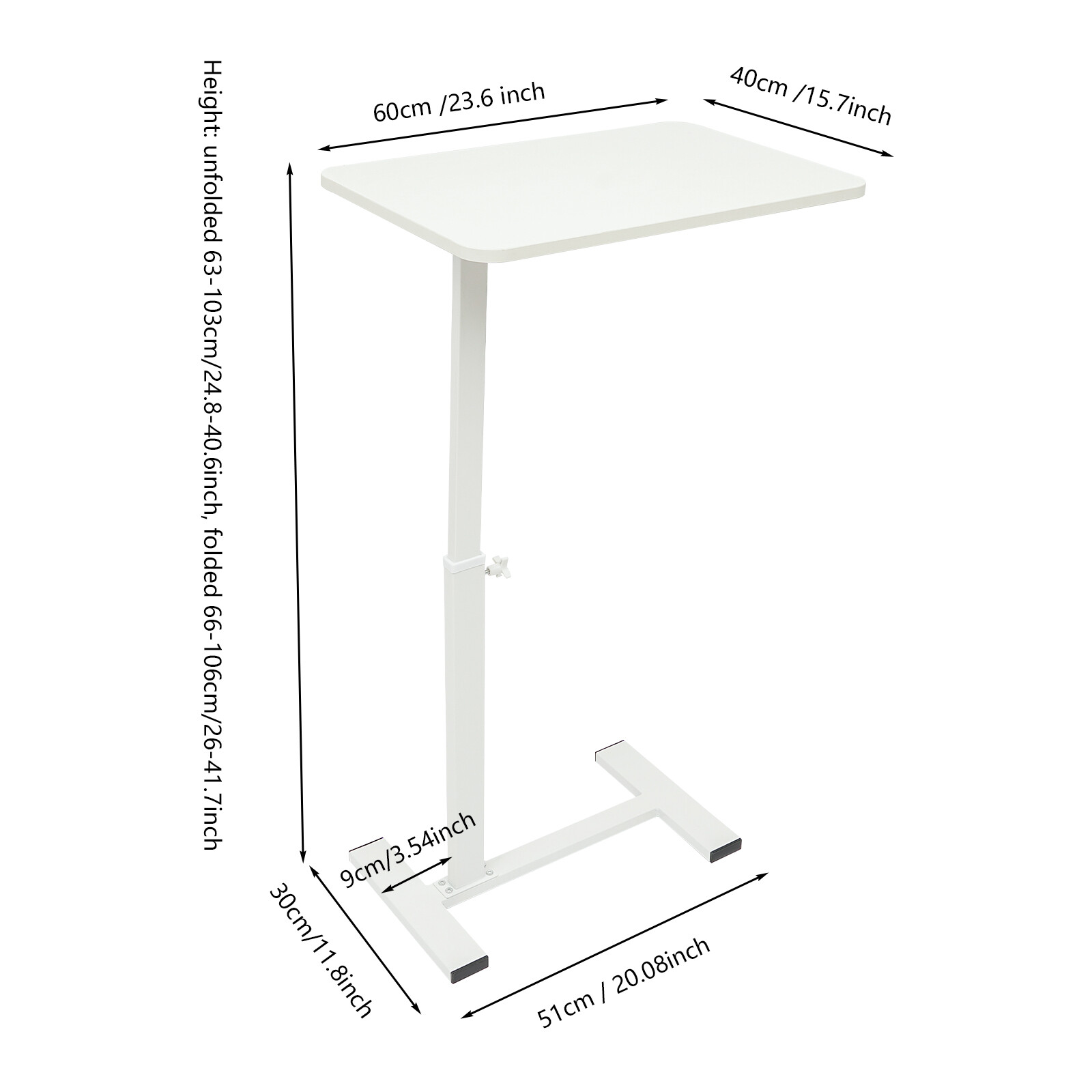Bedside Table 24.8-40.55" Height Adjustable Sofa Side Table Rolling Laptop Table