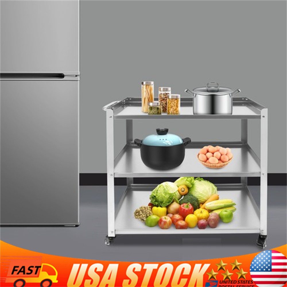3 Tier Kitchen Trolley Cart Utility Serving Storage Rolling Cart Stainless Steel