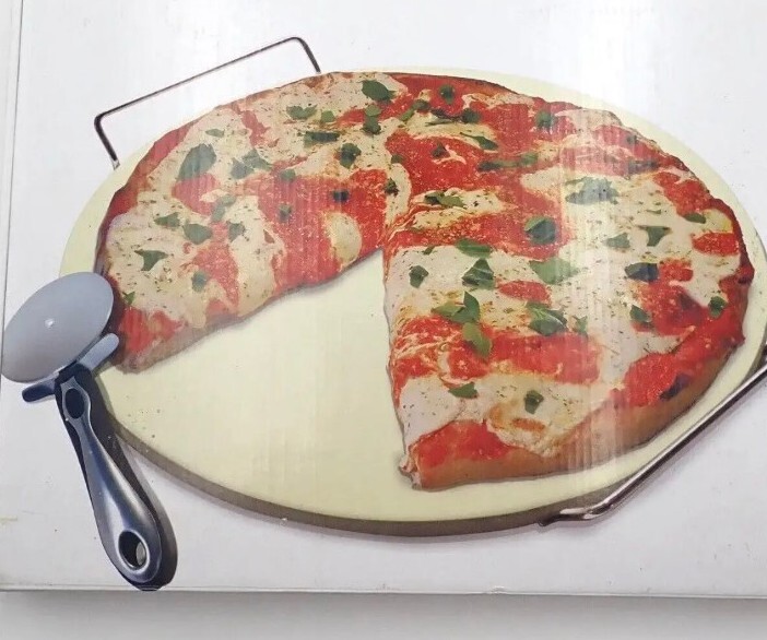 Laroma Deluxe Pizza Baking Stone Set 15” Plus Cooling Rack & Pizza Cutter New