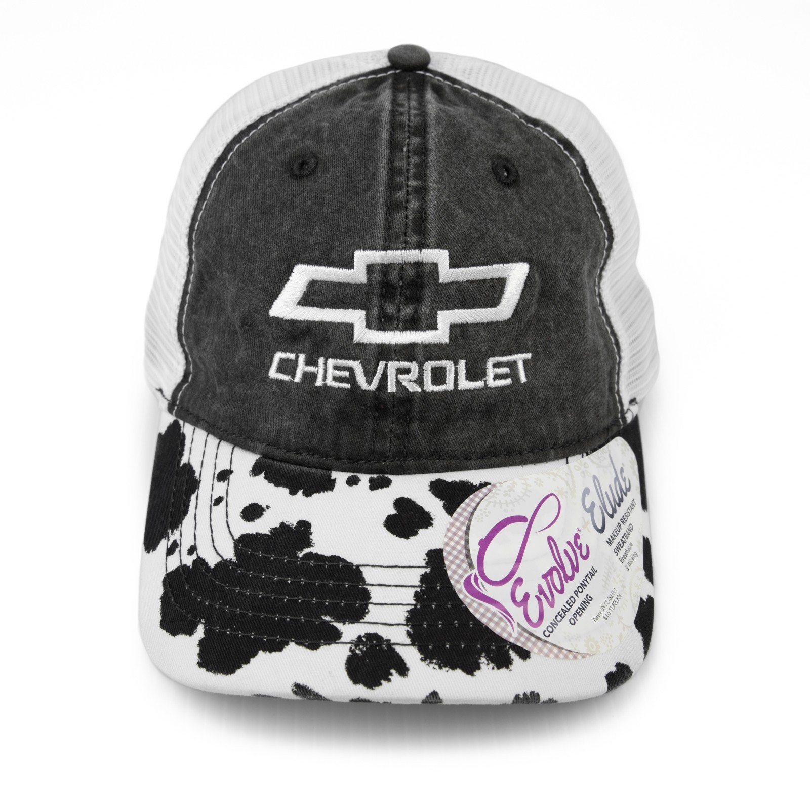LADIES CHEVY BOWTIE COW PRINT PONYTAIL CAP- Shipped in a Box - USA