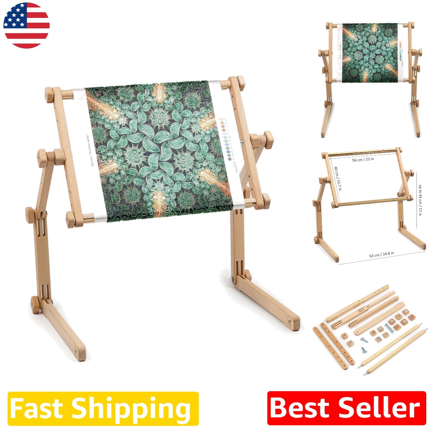 Adjustable Beech Wood Cross Stitch Frame 15.7"x22", 360° Rotate Tapestry Holder