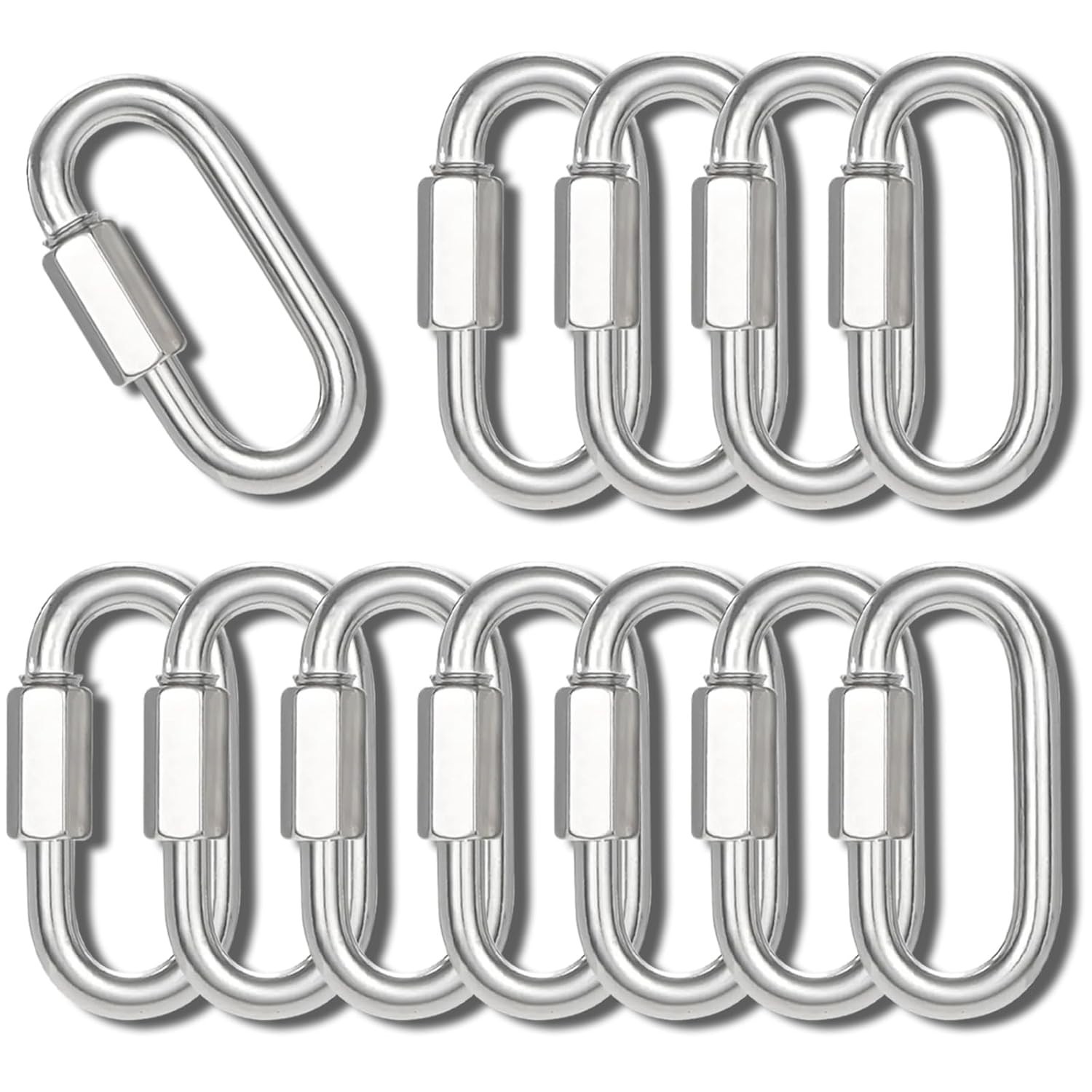 1.48" Chain Quick Links, 12Pcs 1/8" Heavy Duty Carabiner, 1750 LBS Capacity, Hig