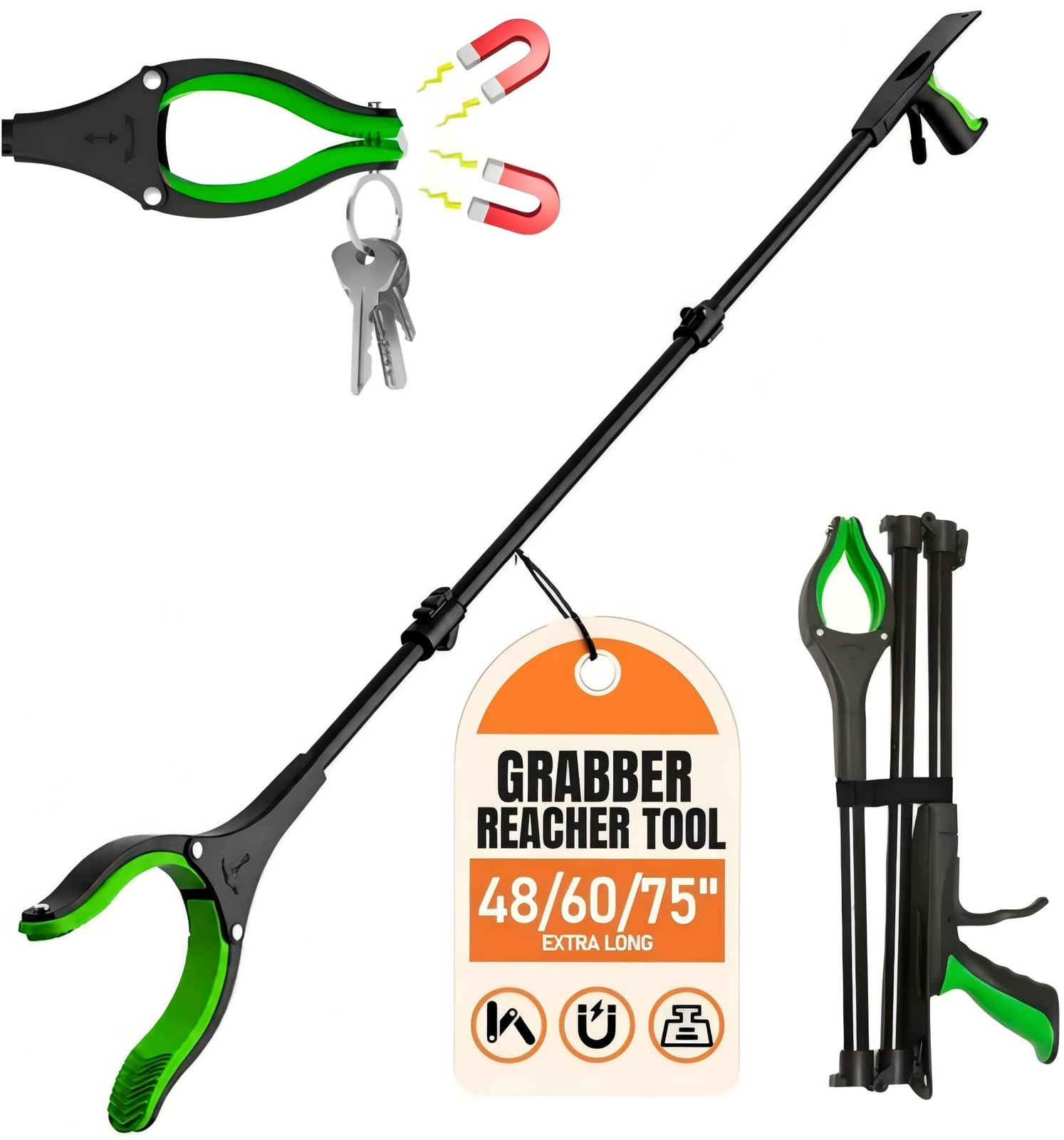 Extra Long Grabber Reacher Tool, 48" Aluminum Foldable 48"green