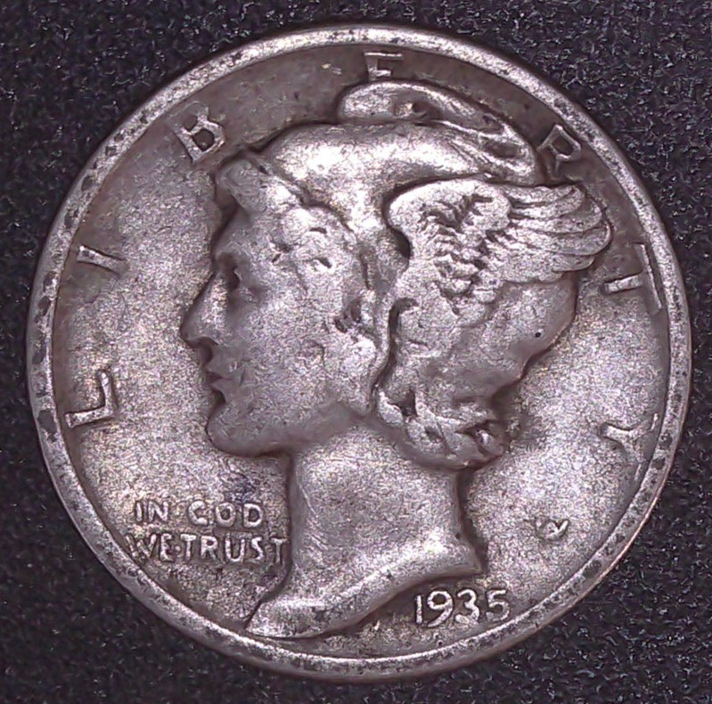 1935-P Mercury Winged Liberty .10c Dime 90% SILVER Philadelphia Mint