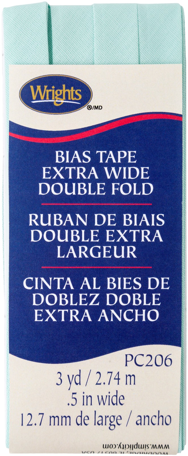 Wrights Double Fold Bias Tape .5"X3yd-Cool Cucumber