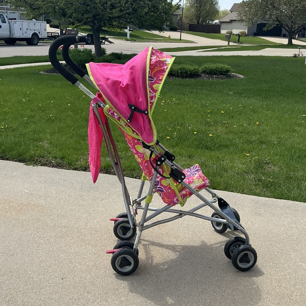 Pink Floral Umbrella Stroller with Folding Canopy and Floral Design