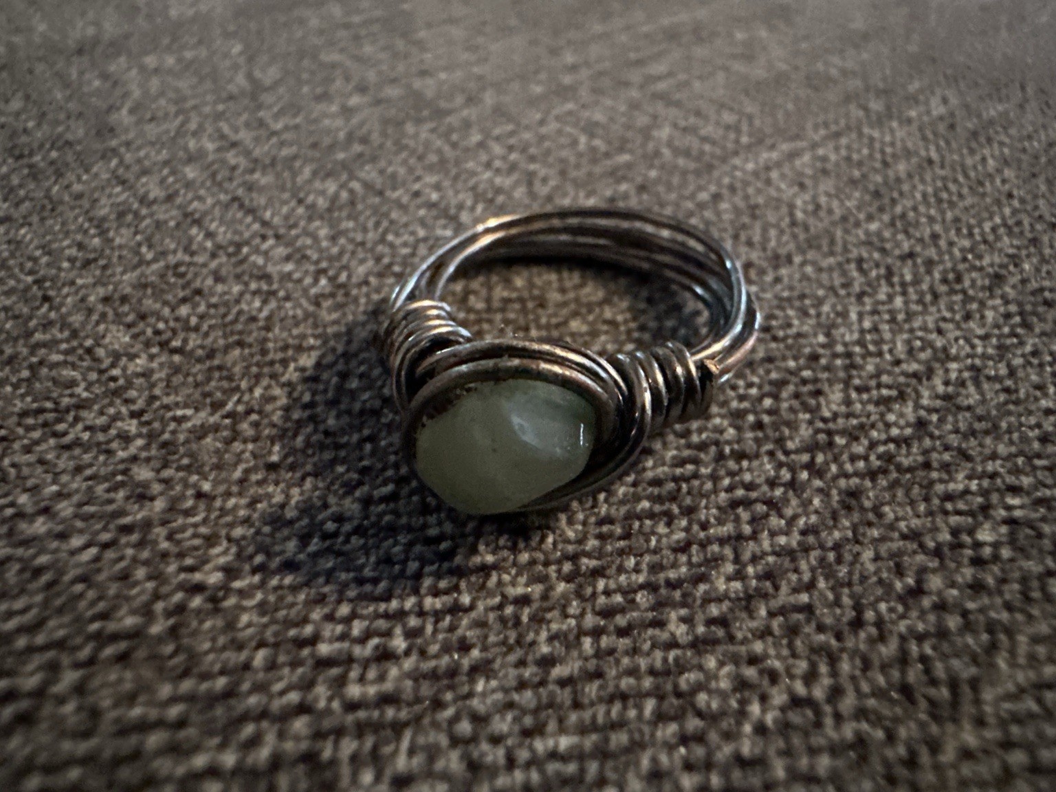 Handmade Wire Wrapped Green Aventurine Ring Artisan Boho Crystal Jewelry Sz 7