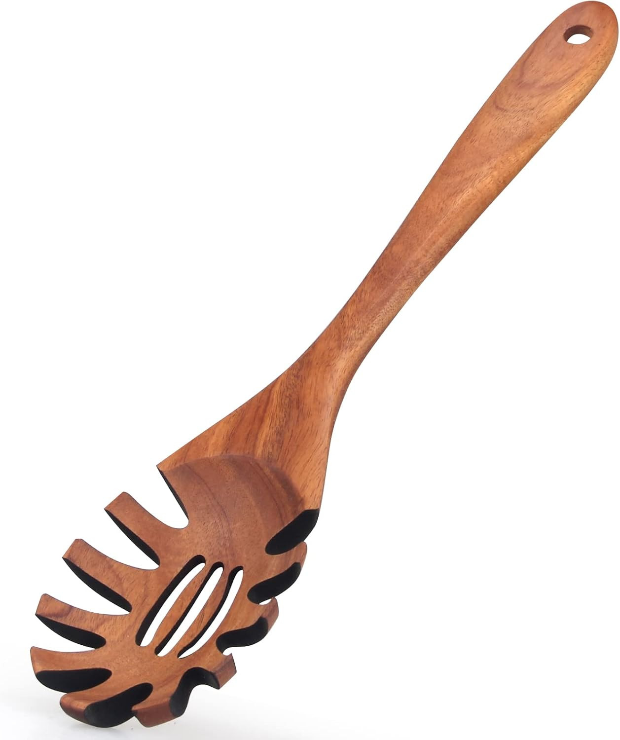 Wooden Pasta Spoon with Teeth Spaghetti Fork Tongs 12.5 Inch Pasta Forks Serving