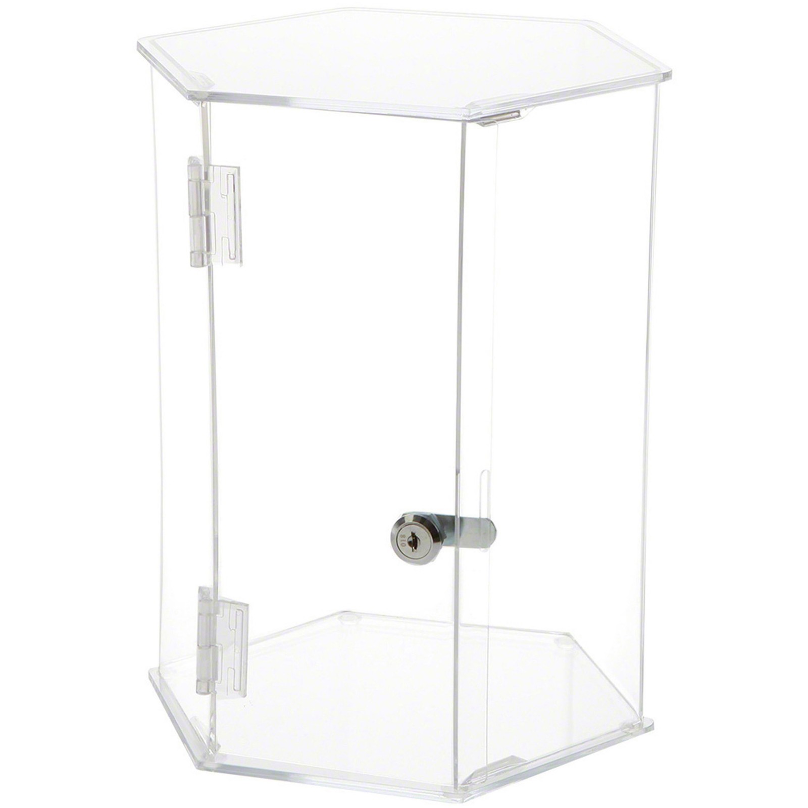 Plymor Clear Acrylic Hexagonal Locking Case, No Shelves, 12" H x 9.5" W x 8.25"D