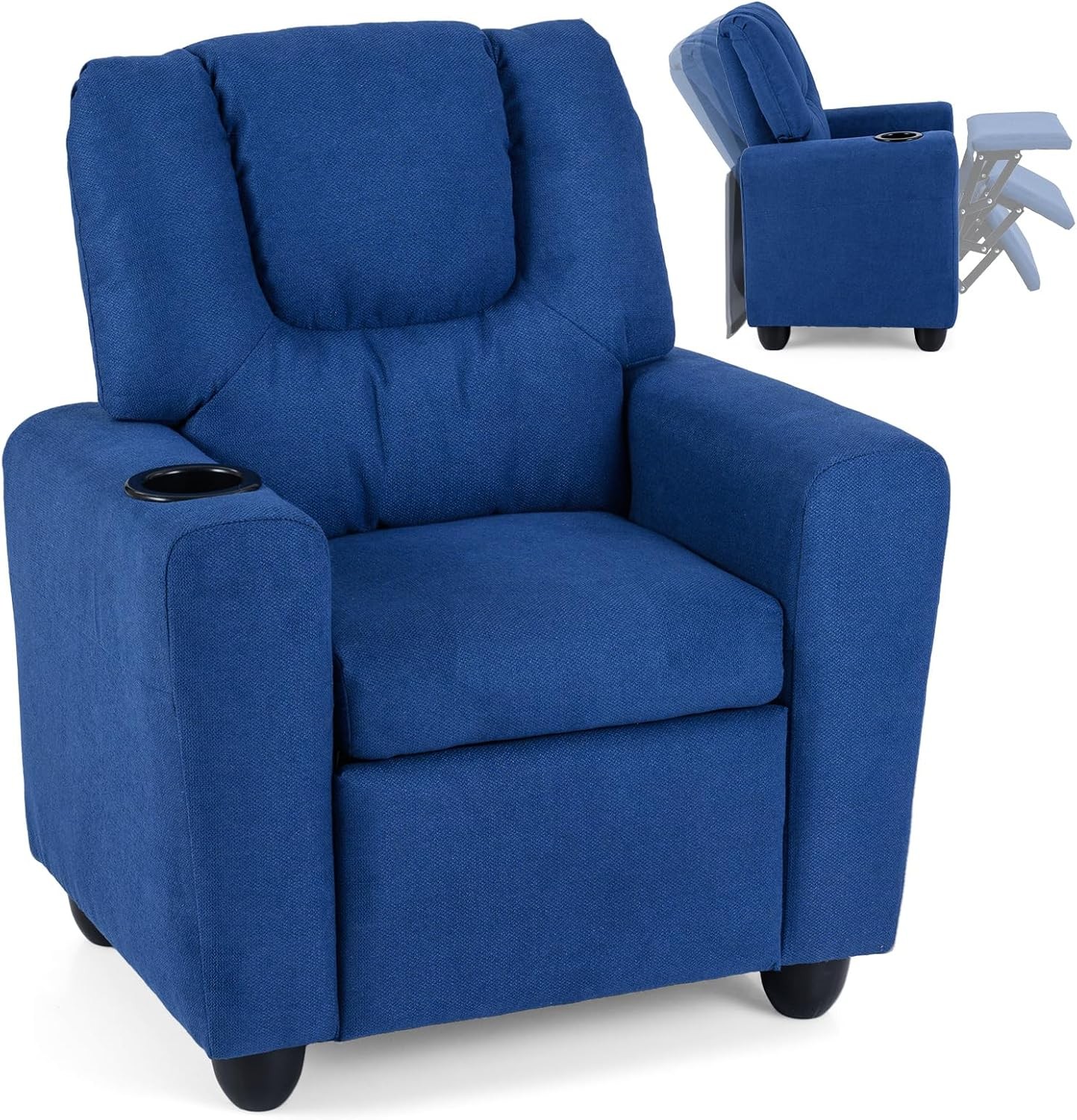 Kids Recliner Chair with Cup Holder, Toddler Adjustable Lounge Chair w/Footrest