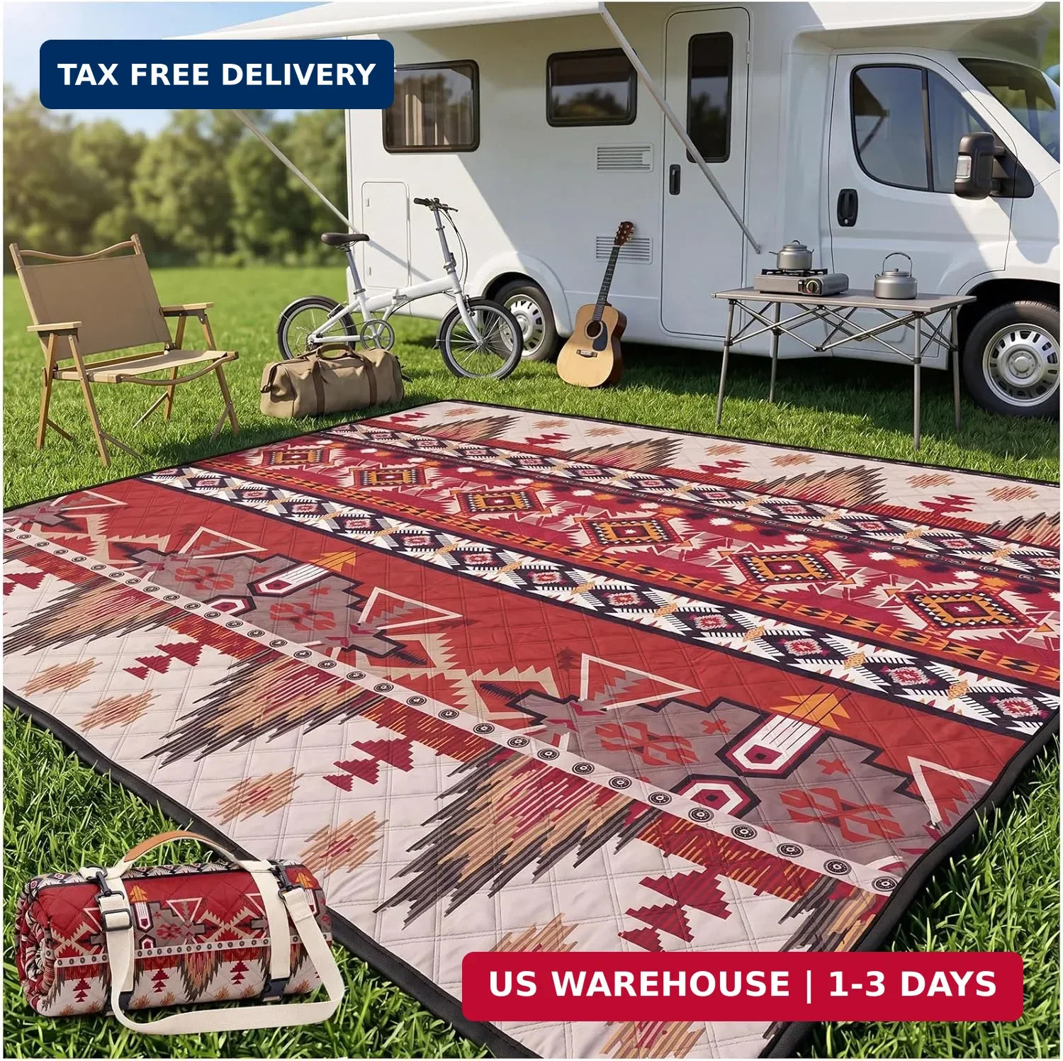 Waterproof Picnic Blanket Outdoor Camping Beach Mat Sandproof 6'8"x6'8"