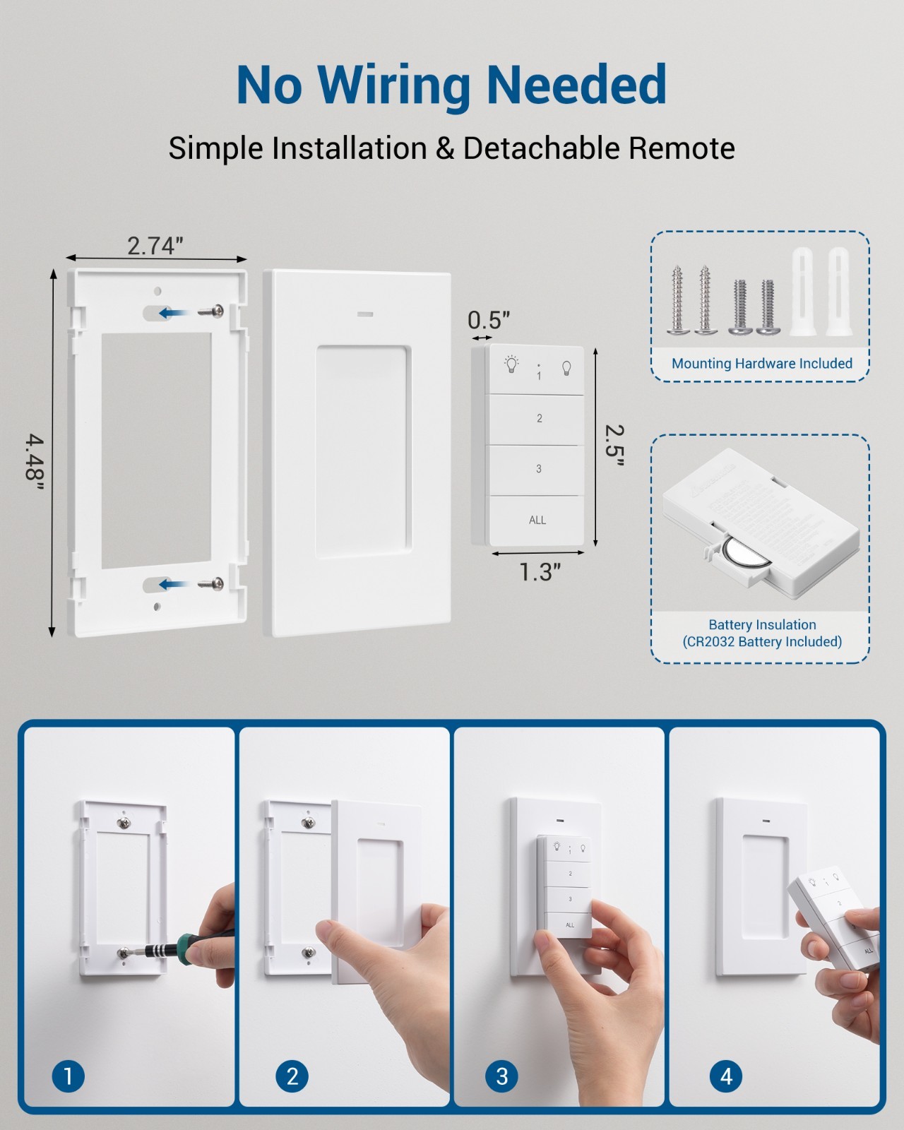 DEWENWILS Wireless Light Switch,No Wiring,2 Plug Outlet,100 Ft Range,FCC Listed