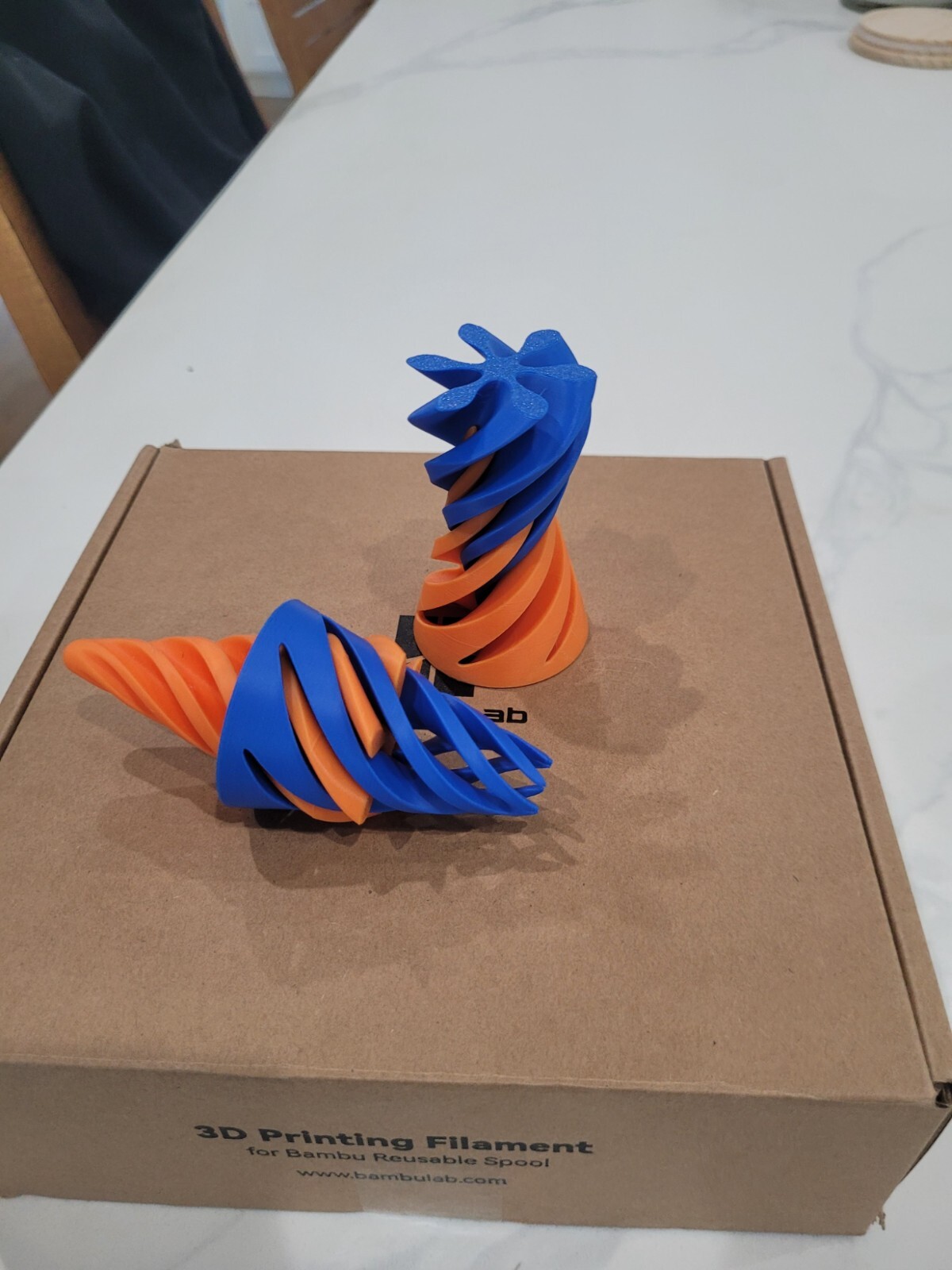 3d printed multi-color impossible passthrough spiral cone