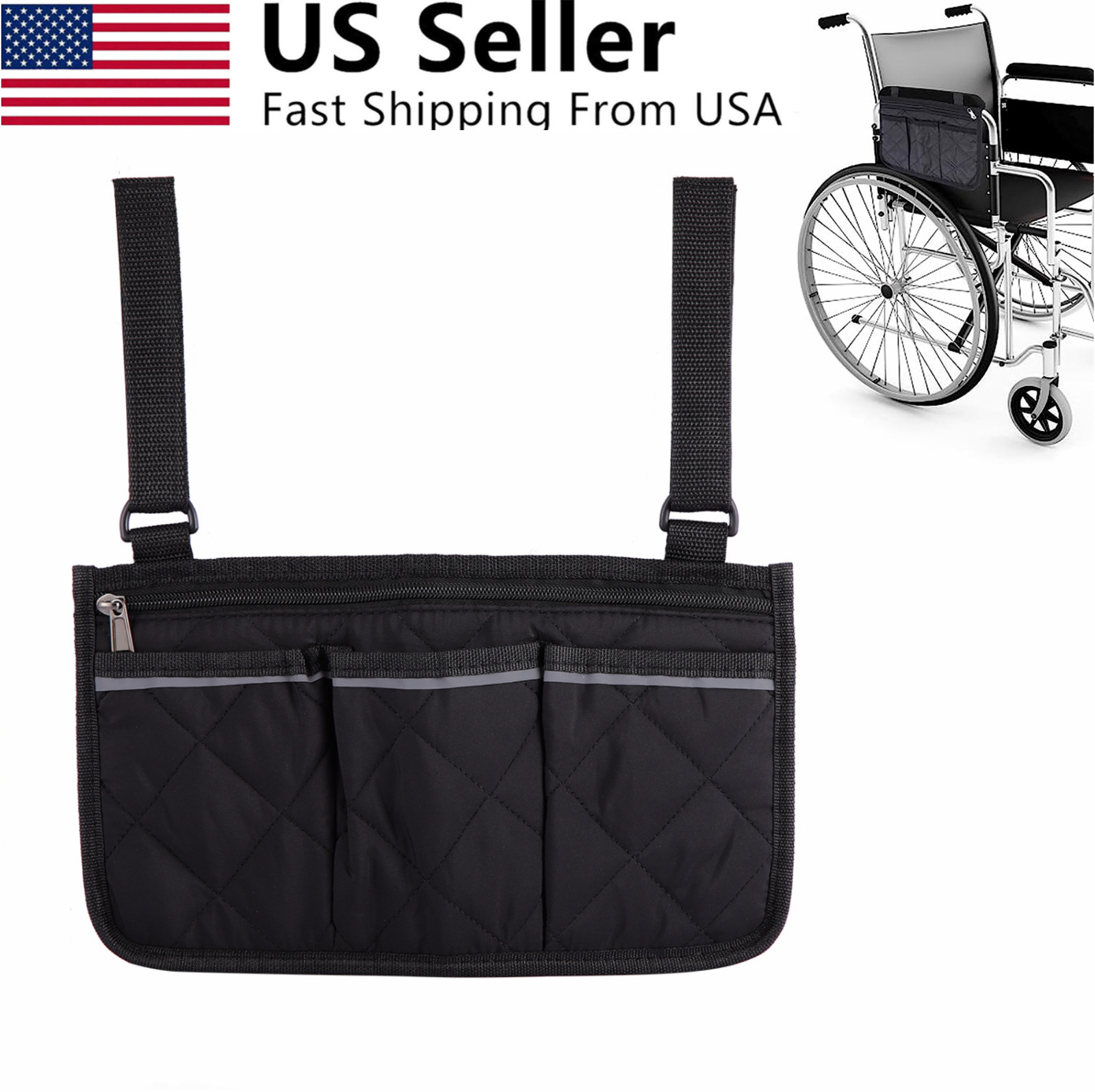 Outdoor Wheelchair Side Pouch Storage Bag Armrest Pocket Organizer Holder Pocket