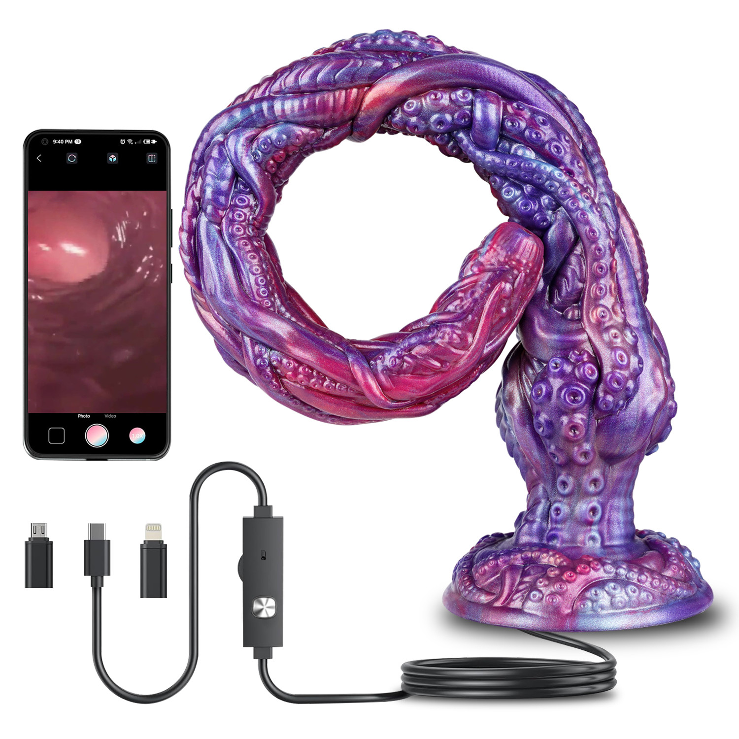 Endoscopic Dildo Camera App Control Huge R&D Octopus Whip Adult Game Sex Toy