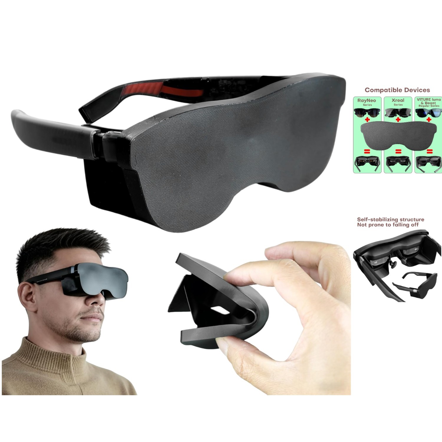Soft TPU Light-Blocking Cover for Augmented Reality Glasses - 100% Occlusion