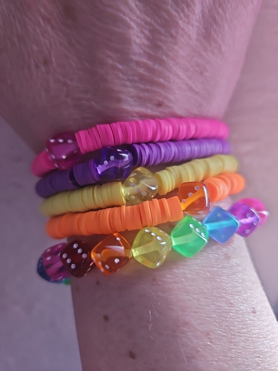 Stretchy Dice Clay Beaded Bracelets Set Of 5 (6")
