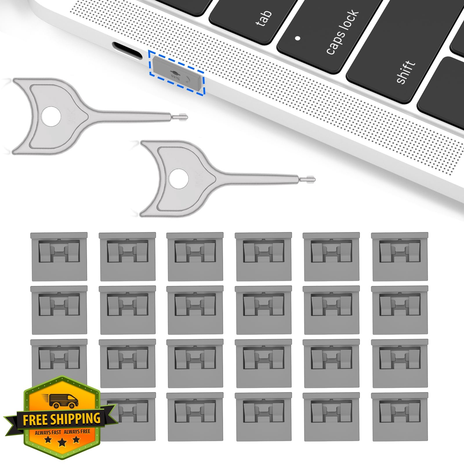 PoParttg Grey 24+2 USB Port Blockers Keys