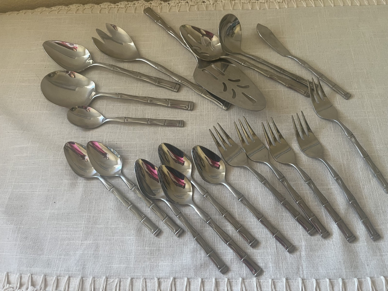 EXEL MCM Bamboo Stainless Flatware Many Serving Pieces + Teaspoon, S. Fork 29 P