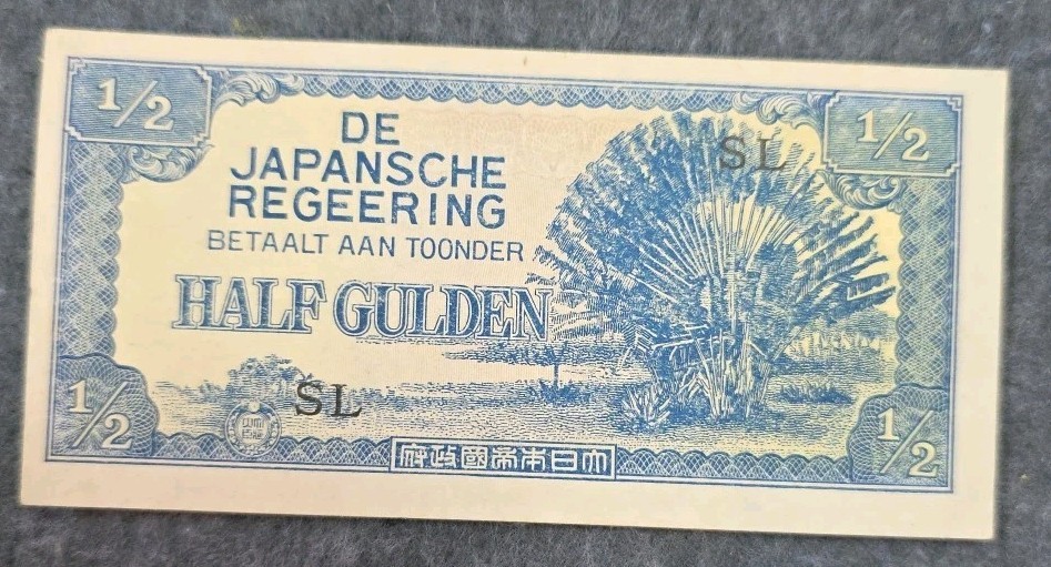 NETHERLANDS DE JAPANSCHE REGEERING HALF GULDEN OLD BANKNOTE