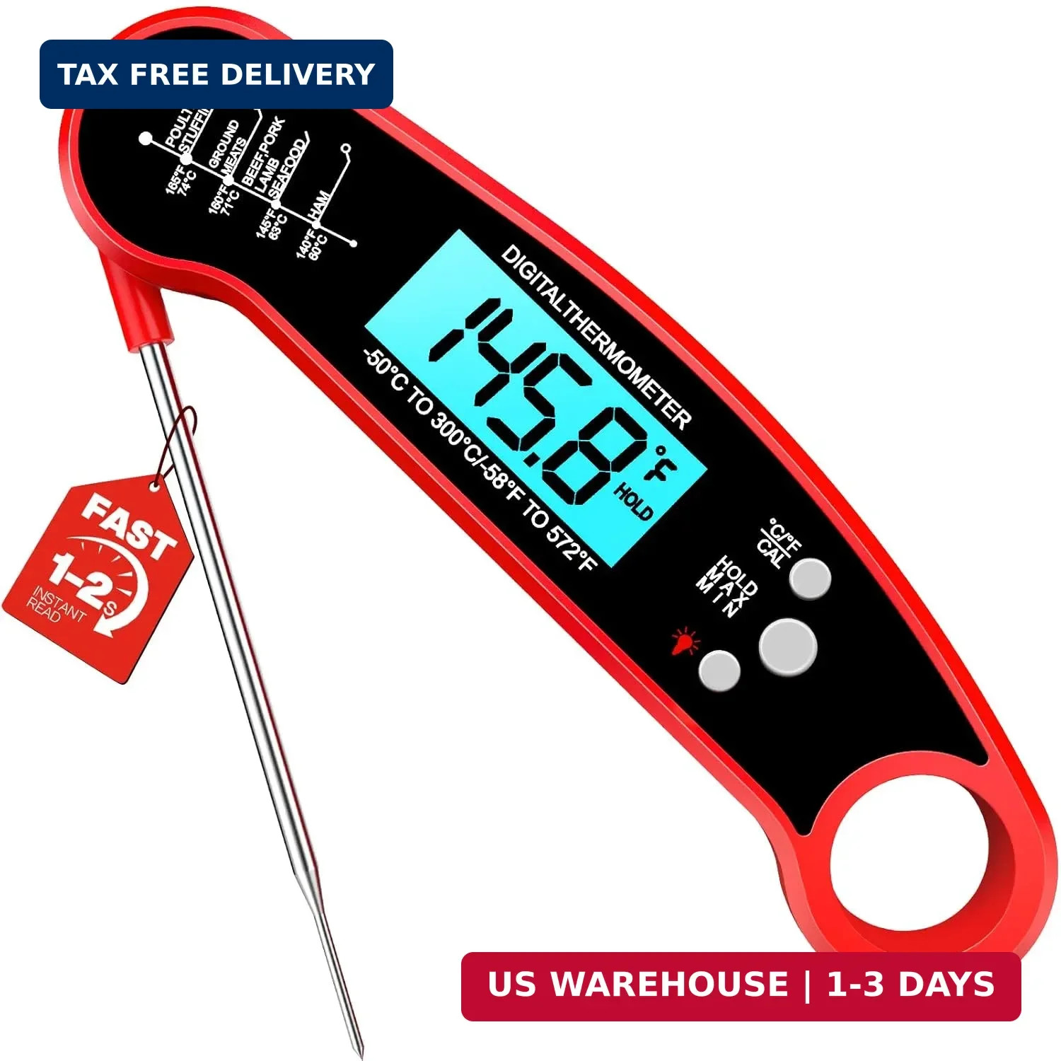 Meat Thermometer Digital, 1-2 Sec Instant Read, Food, Cooking, Grill