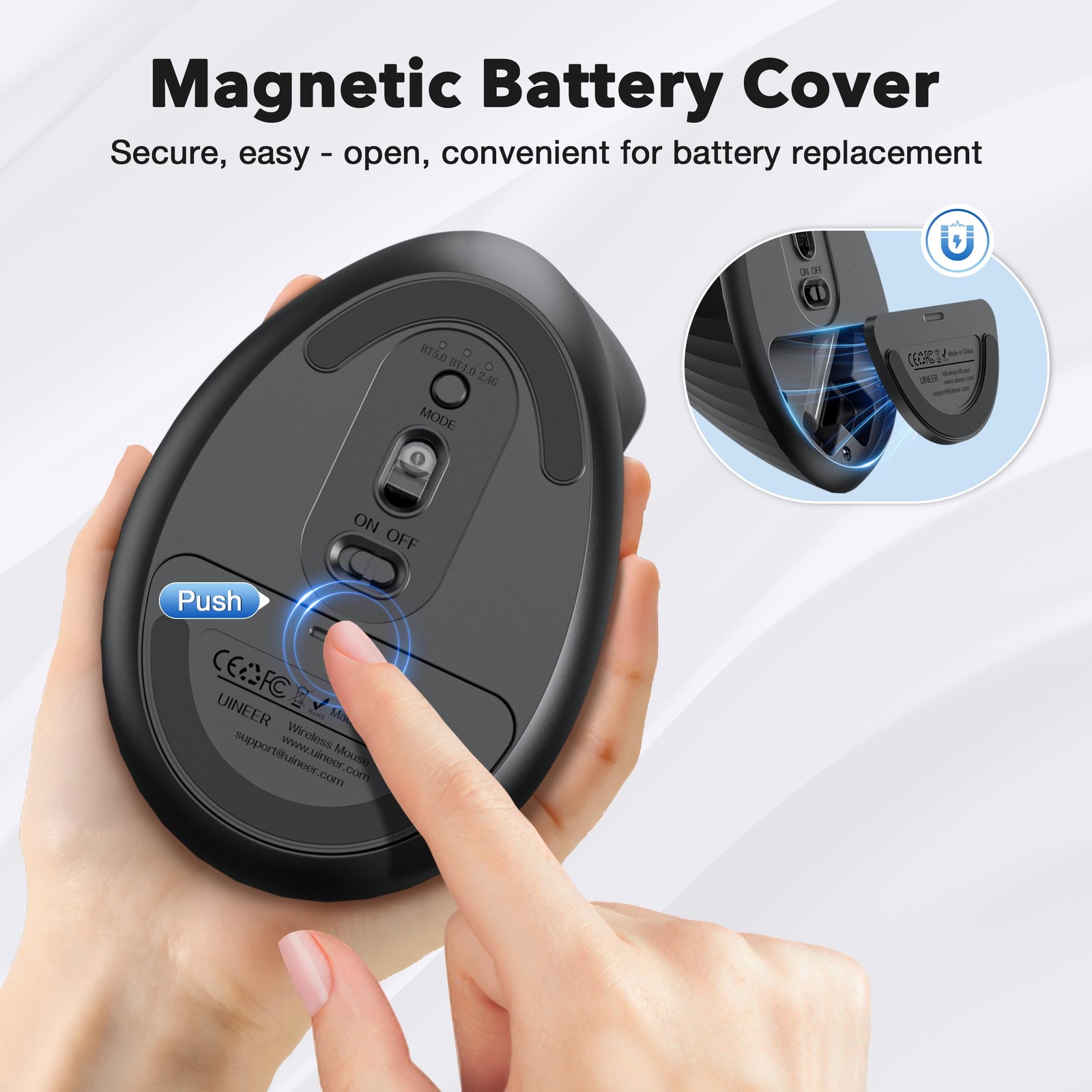 Ergonomic Bluetooth 5.0/4.0 Mouse 2.4GHz Vertical Wireless USBA PC Laptop