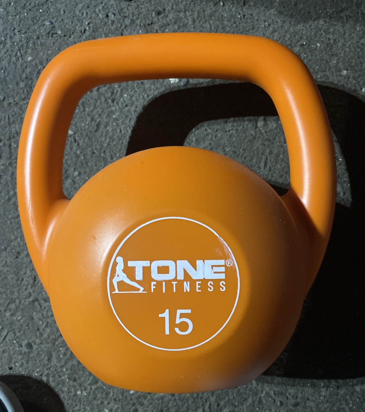 Tone Fitness 15 Pound Kettlebell Orange Cement Filled Comfortable Grip CrossFit
