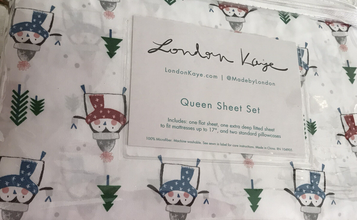 London Kaye Microfiber QUEEN Sheet Set 4 Piece Set Winter Penguins New