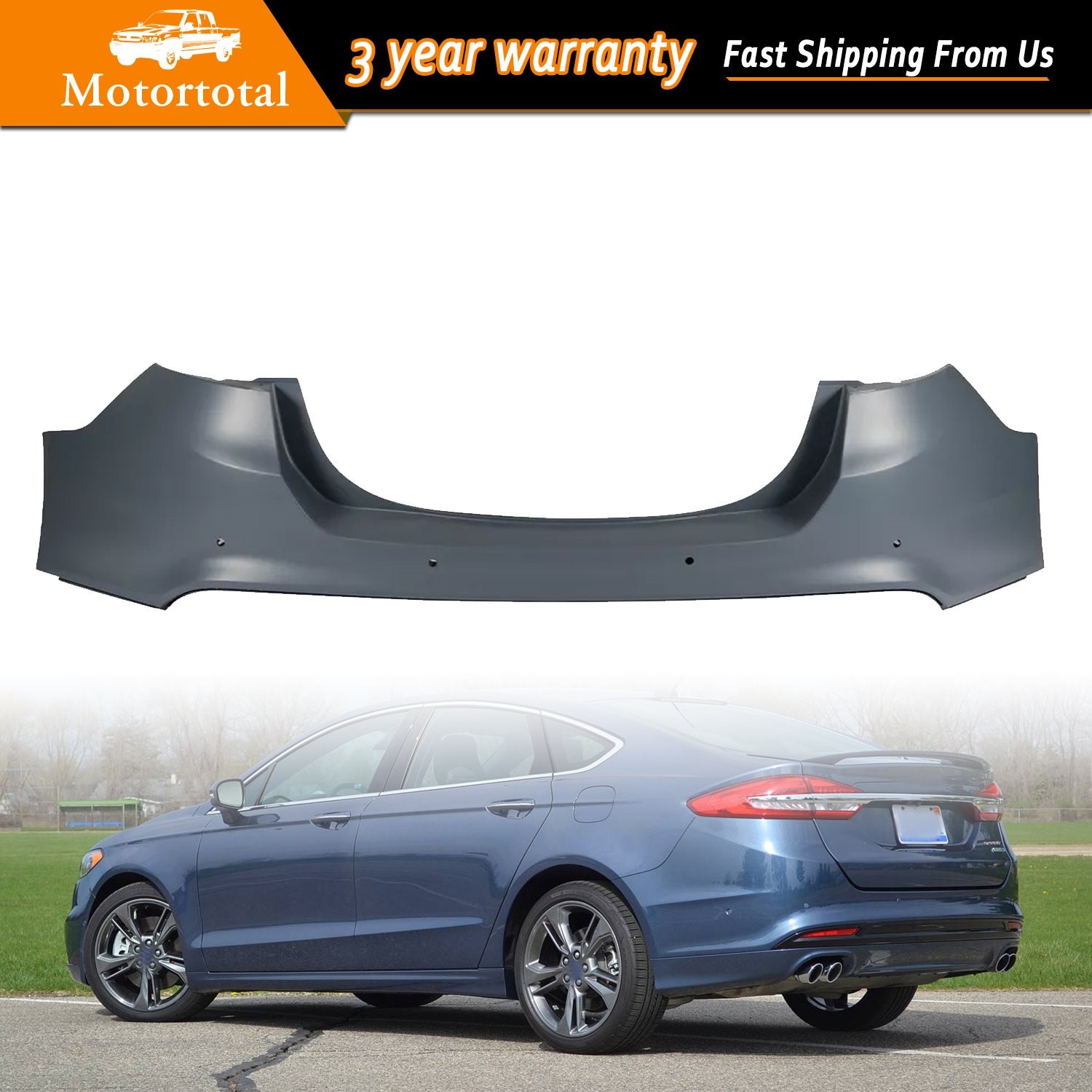 NEW PRIMED REAR BUMPER FOR 2013-2018 FORD FUSION W/ SENSOR FO1100694