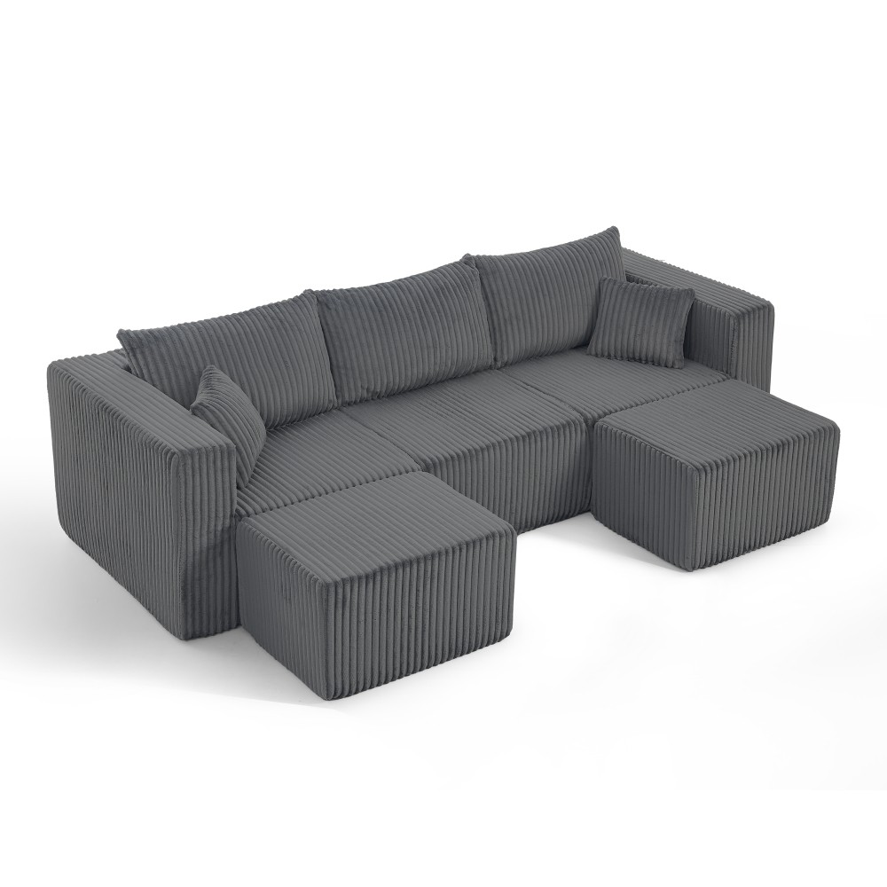 Minimalist Modular Sectional Sofa, Beige Corduroy, No Assembly, Free Ship