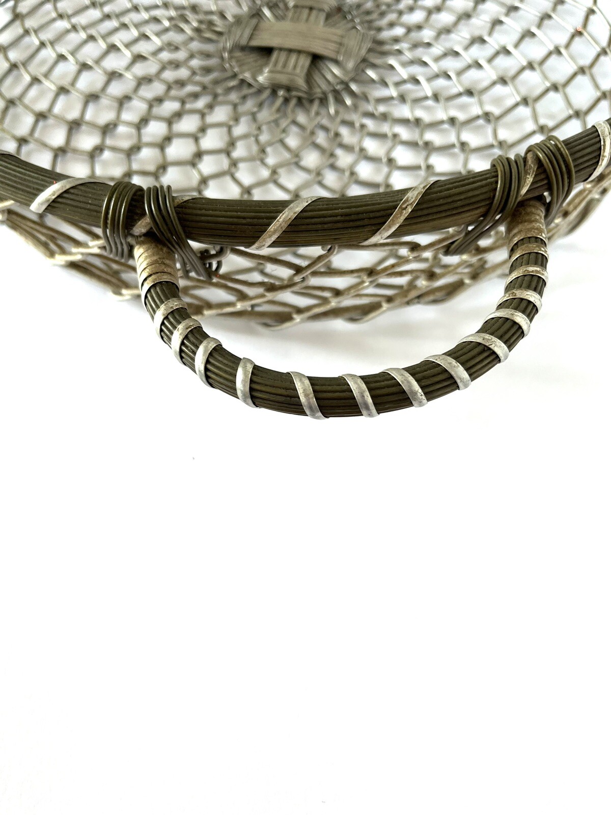 Woven Wire Basket Round Silvertone Kitchen Farmhouse Cabin Industrial Minimal