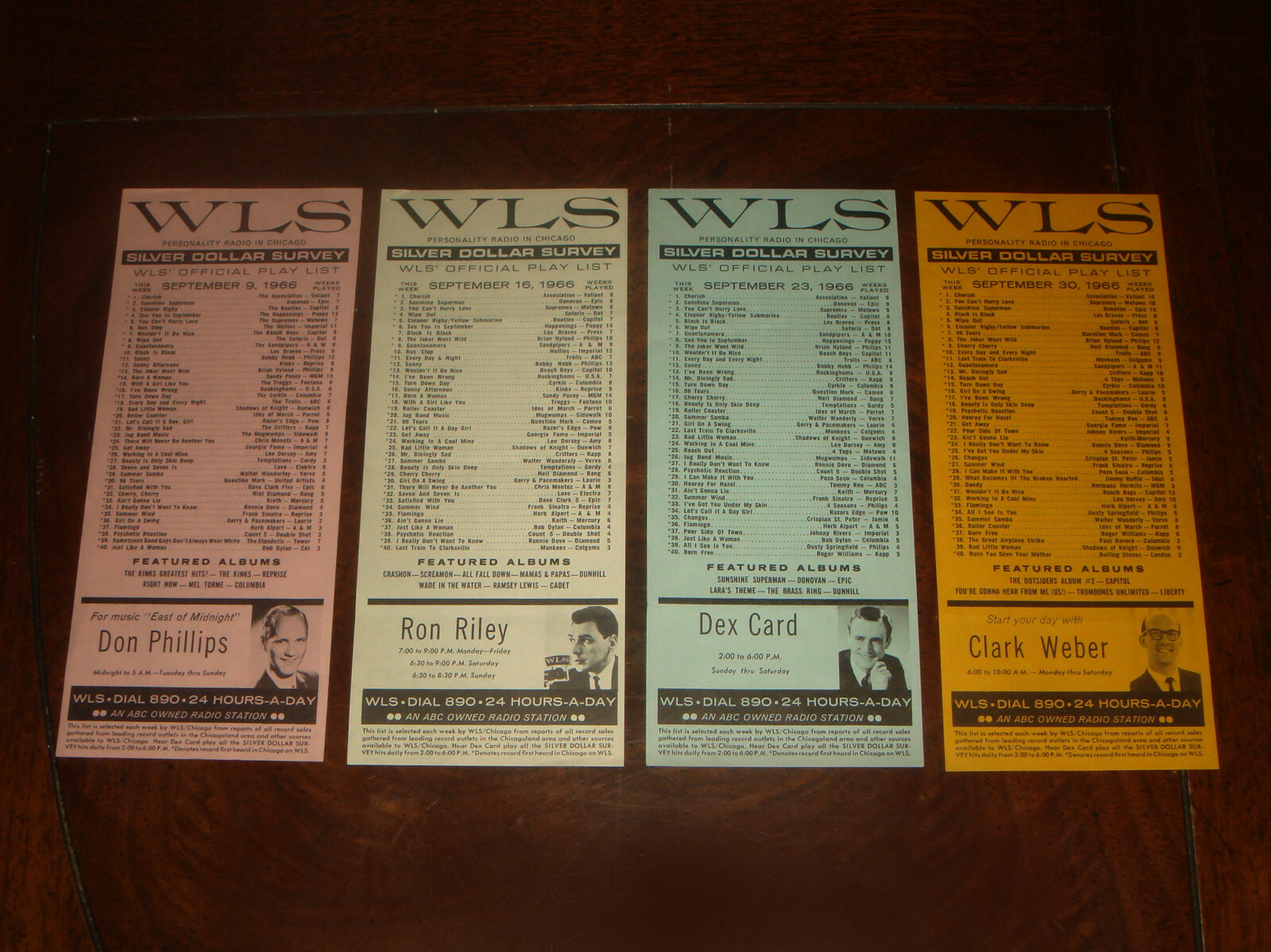 LOT OF 4 WLS 890 SILVER DOLLAR SURVEY Chicago Radio Top 40 Charts SEPTEMBER 1966