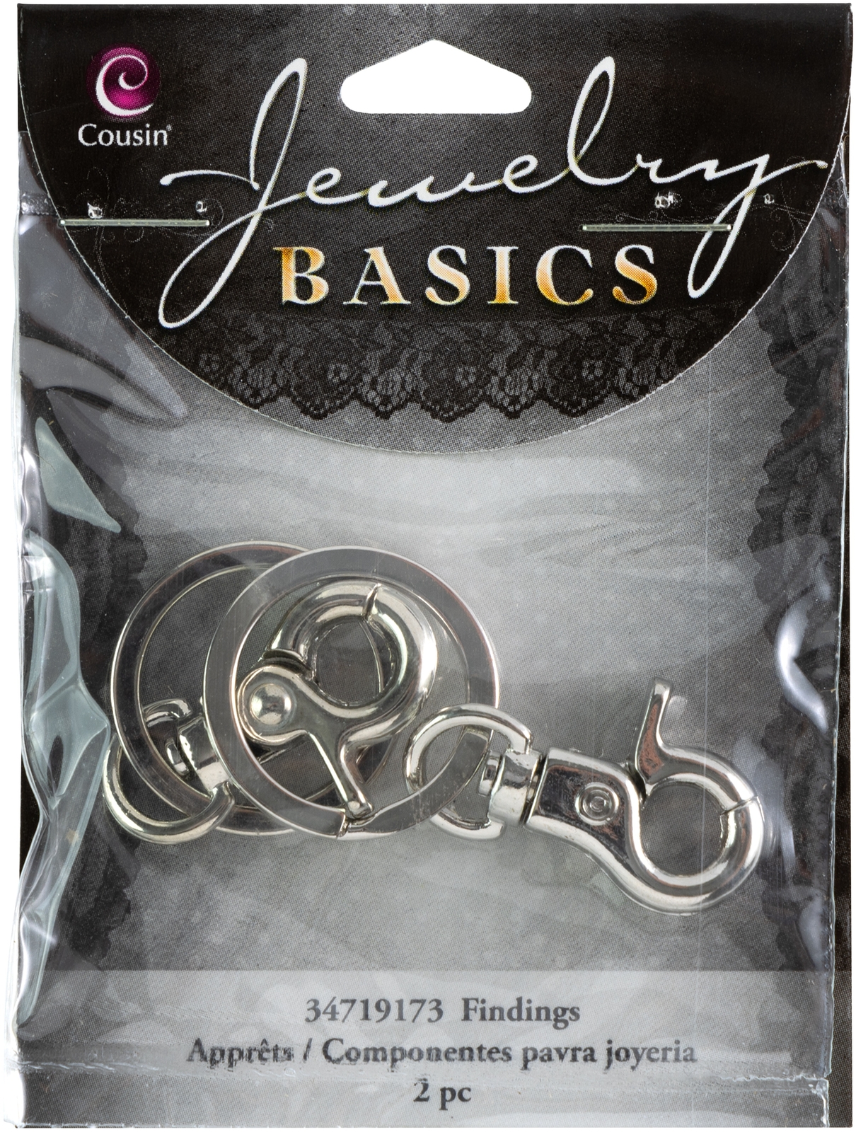CousinDIY Jewelry Basics Large Keyring W/Lobster 2/Pkg-Silver - 3 Pack