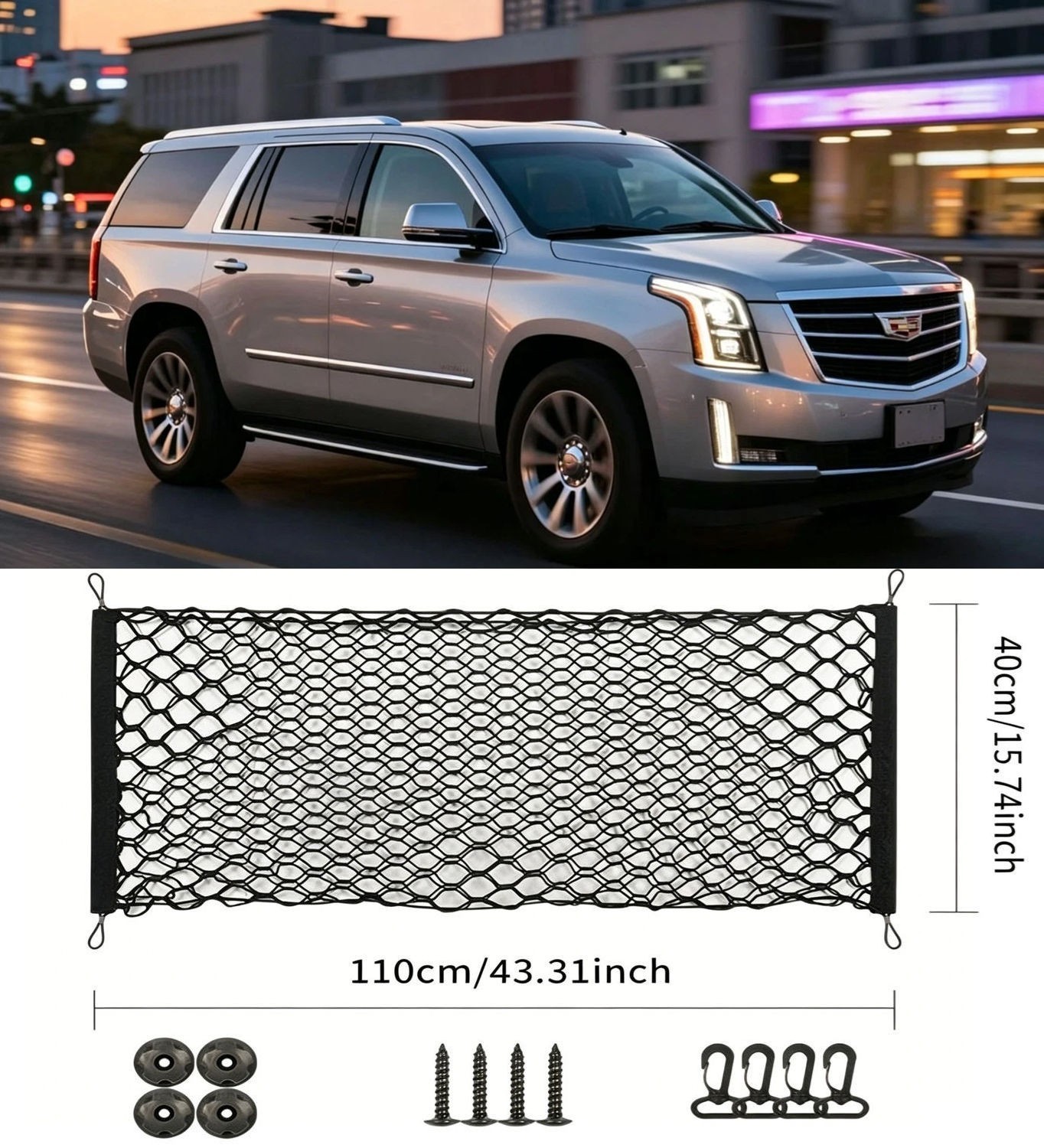 Rear Trunk Bed Envelope Style Mesh Cargo Net For Cadillac Escalade ESV 2016-2026