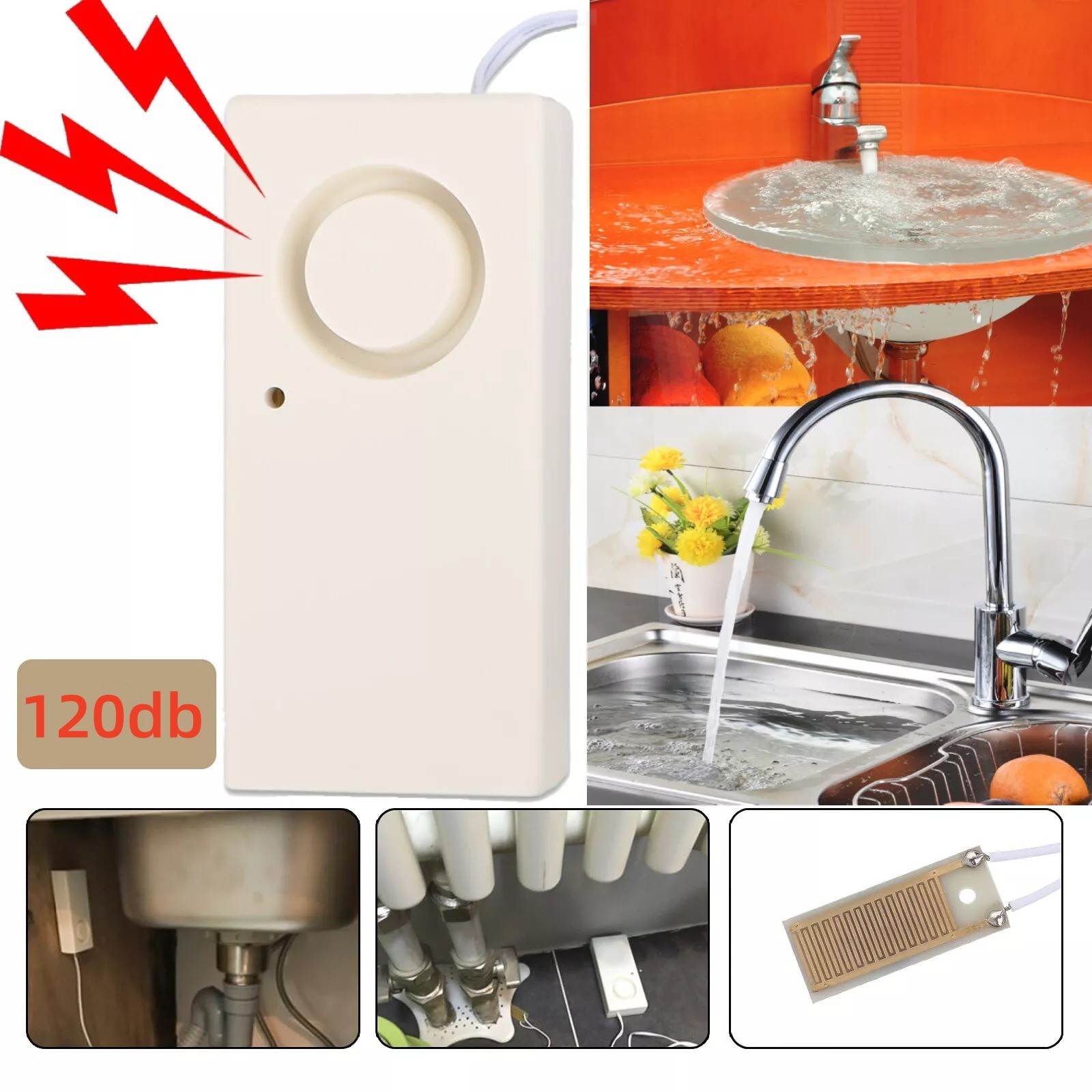 ABS Water Leak Alarm Flood Level Overflow Detector Sensor Home Security