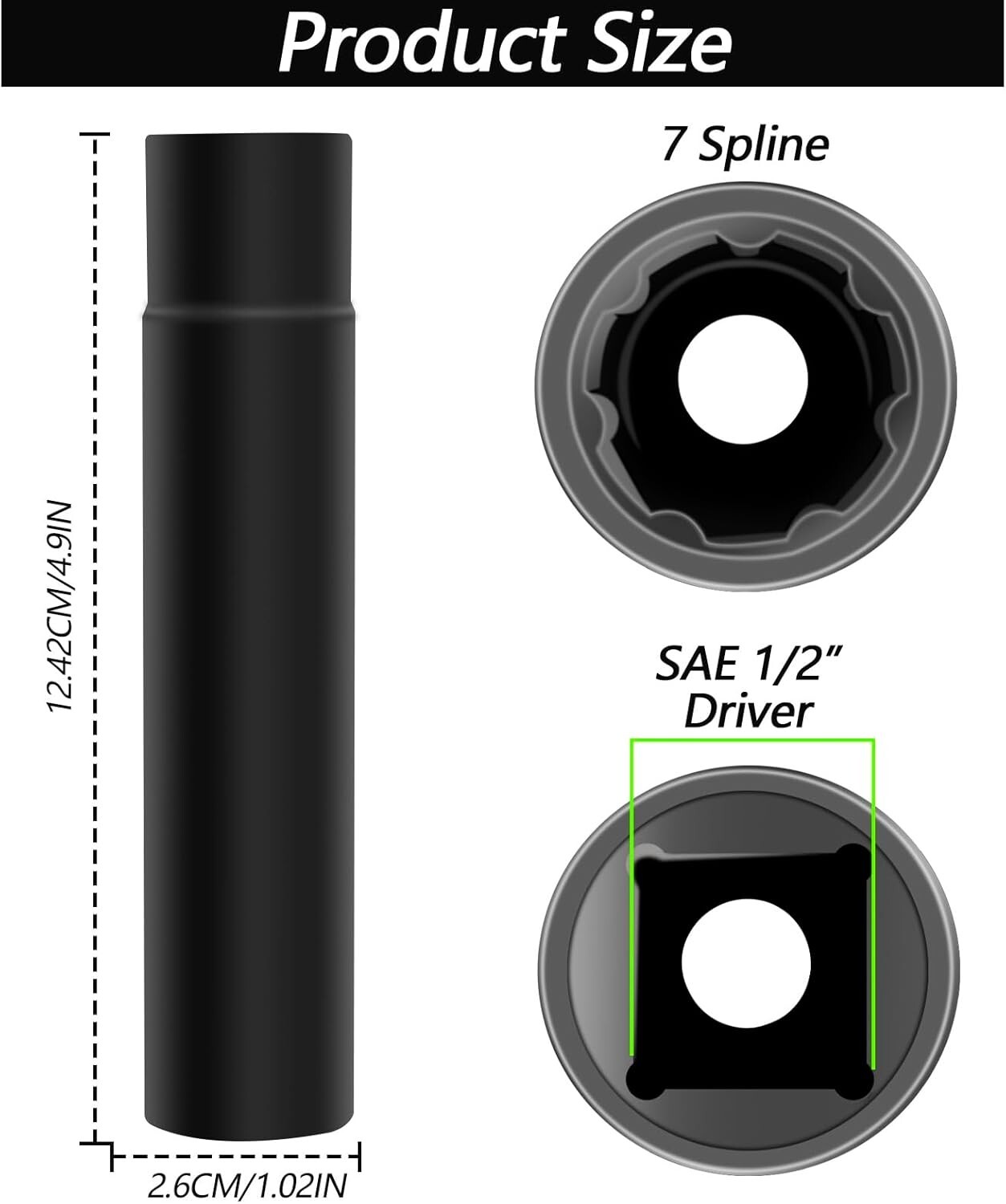 Solid 7 Spline Spiked Lug Nuts Key with 19Mm Hex Universal Spike Lug Nuts Socket