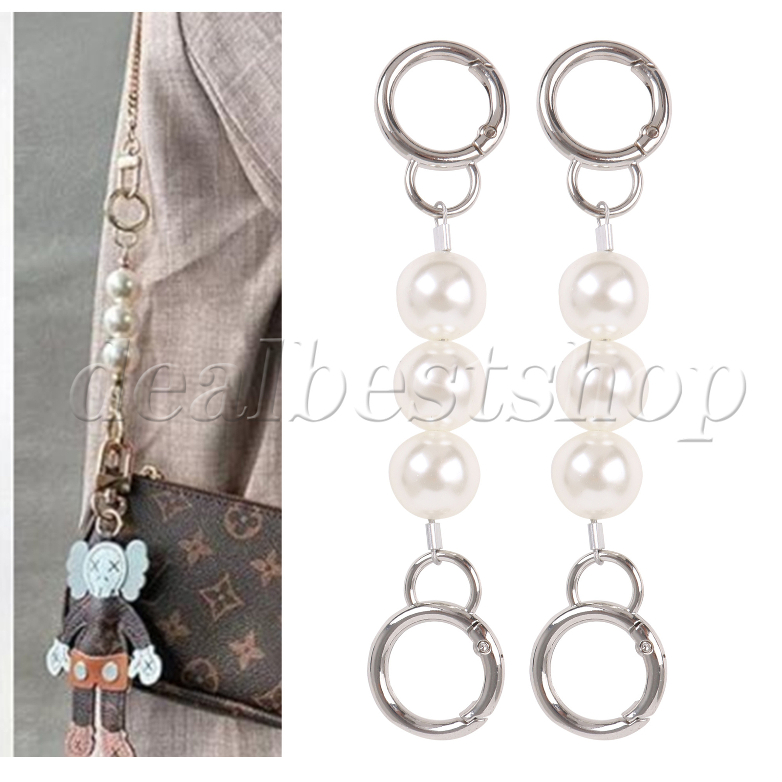 2 x Purse Strap Chain Pearl Extender for Shoulder Crossbody Bag 5.51inch