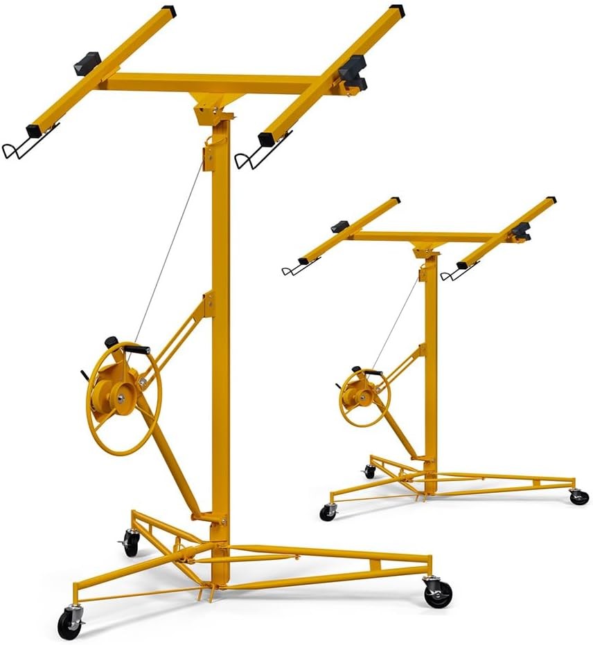 16FT Yellow Drywall Lift 150 LBS 3 Lockable Wheels