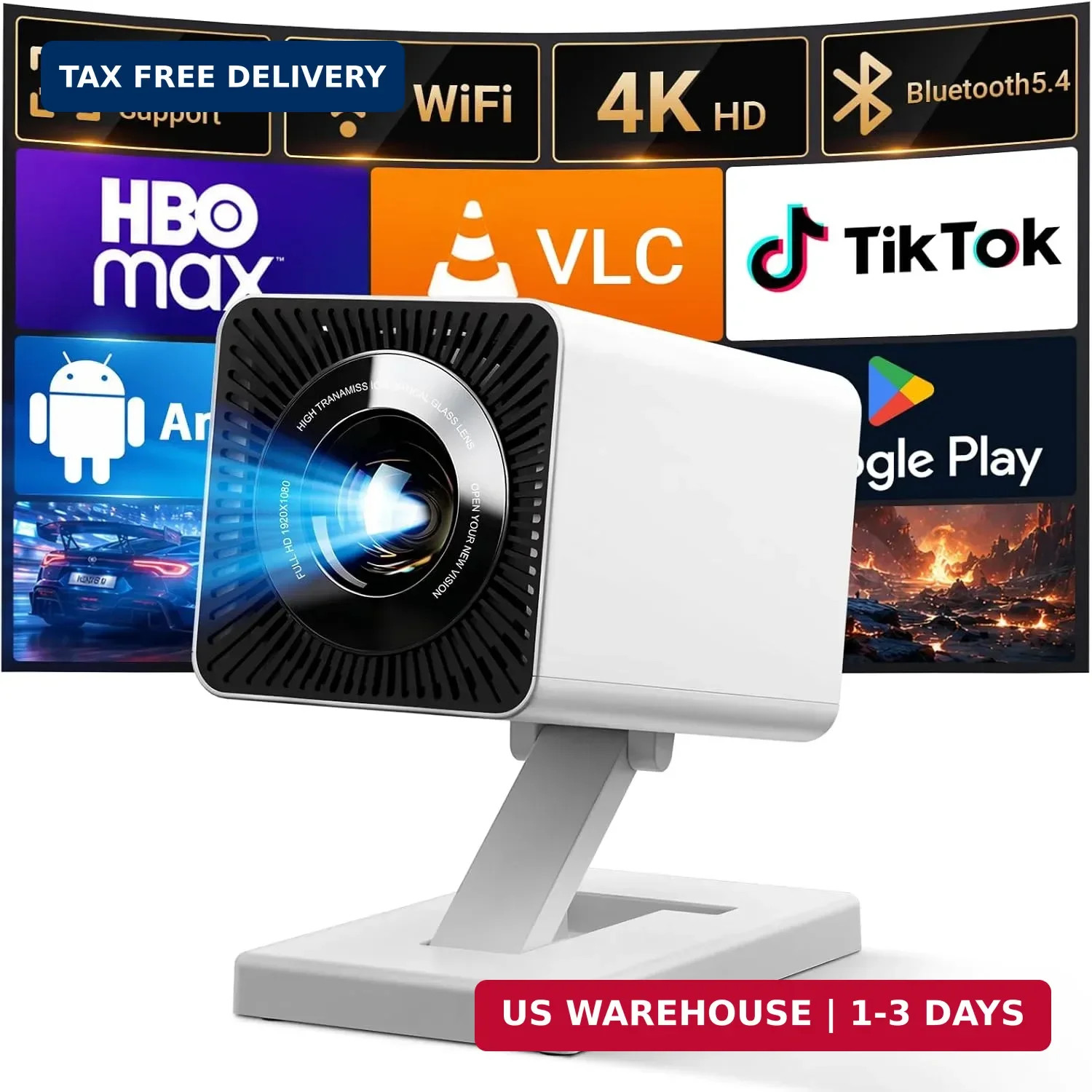 [Built-in APPS]Mini Projector With Wifi And Bluetooth, 1080P 4K Support Portable
