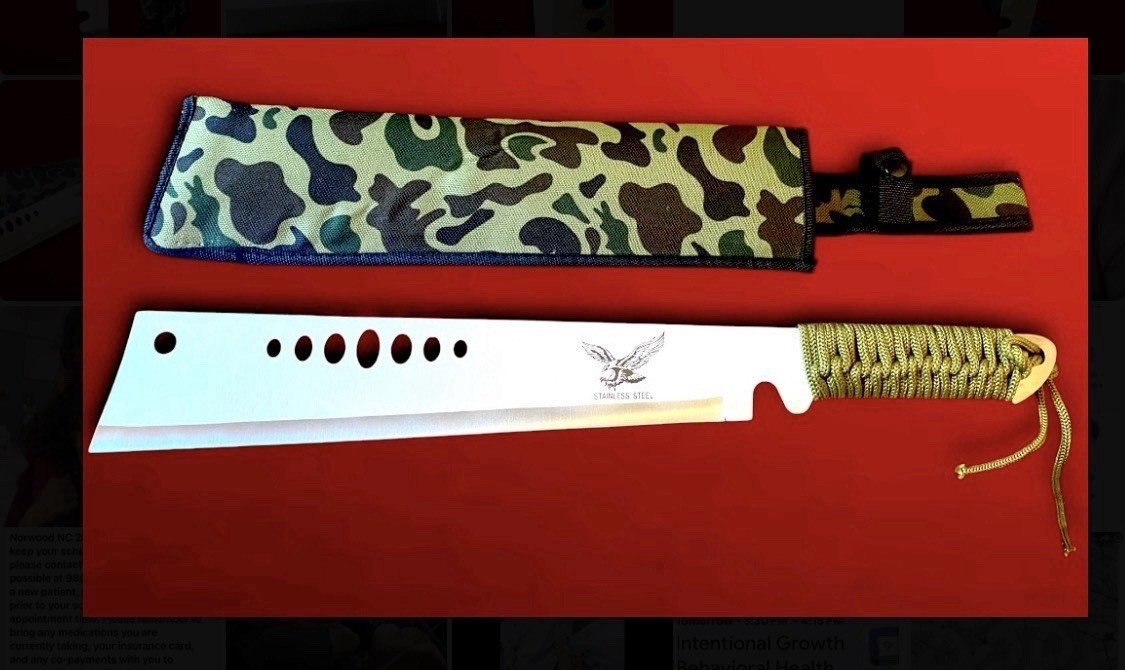 19.5" Machete high carbon STAINLESS STEEL w sheath by KO, blade 14”, FULL TANG