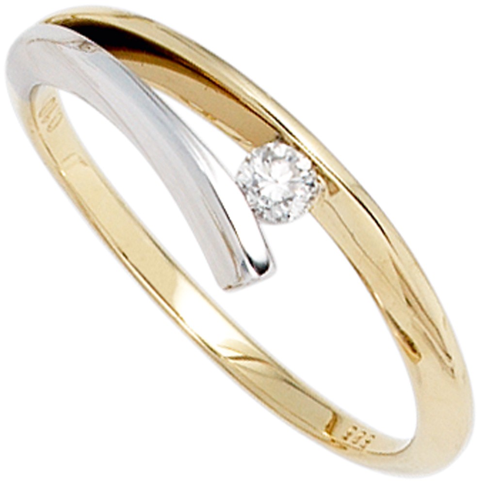 Jobo ladies' ring 585 gold yellow gold White gold two-tone 1 diamond brilliant 0.10ct. RW