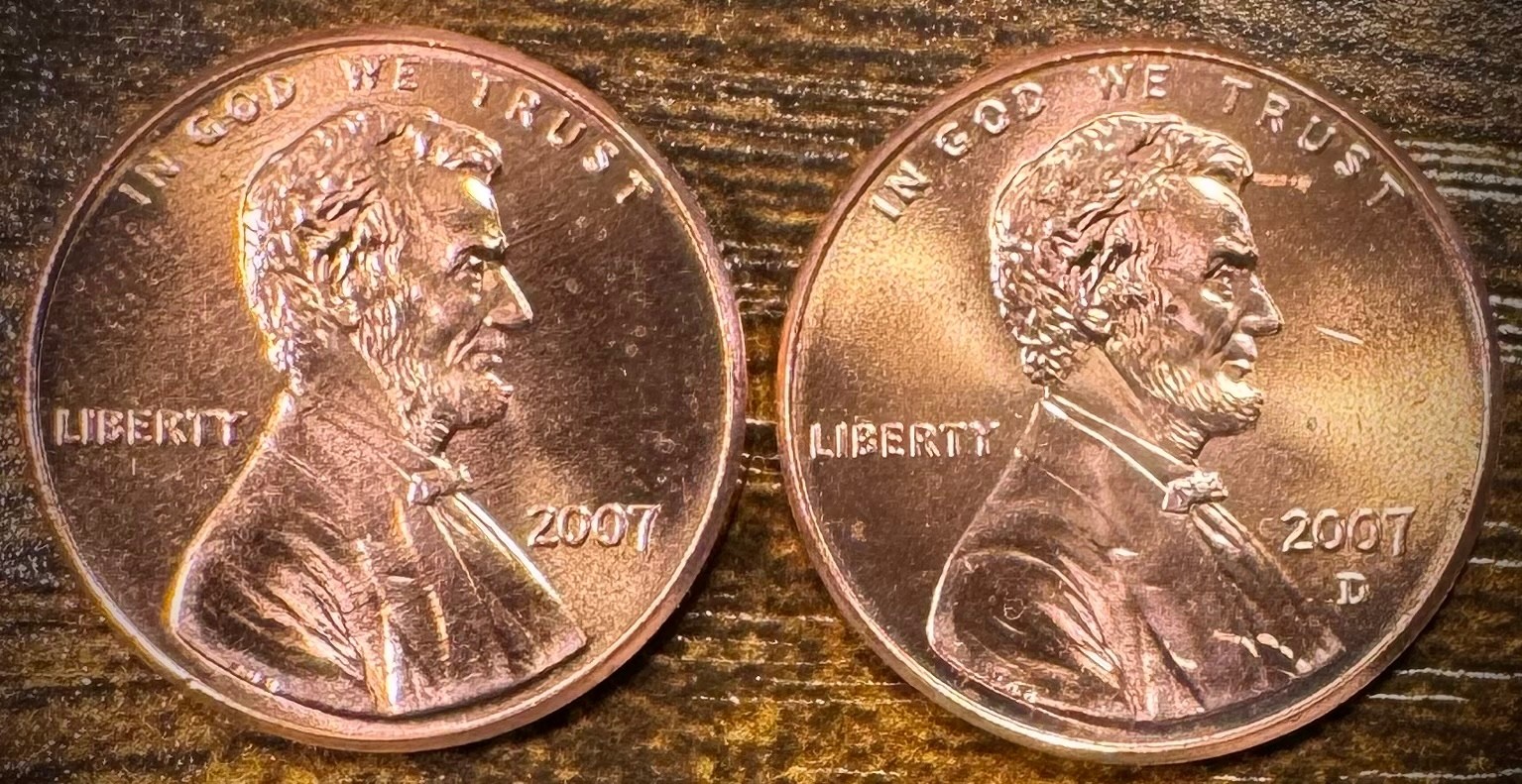2007 P & D Lincoln Memorial Cent BU 2 Coin Set From Original Rolls